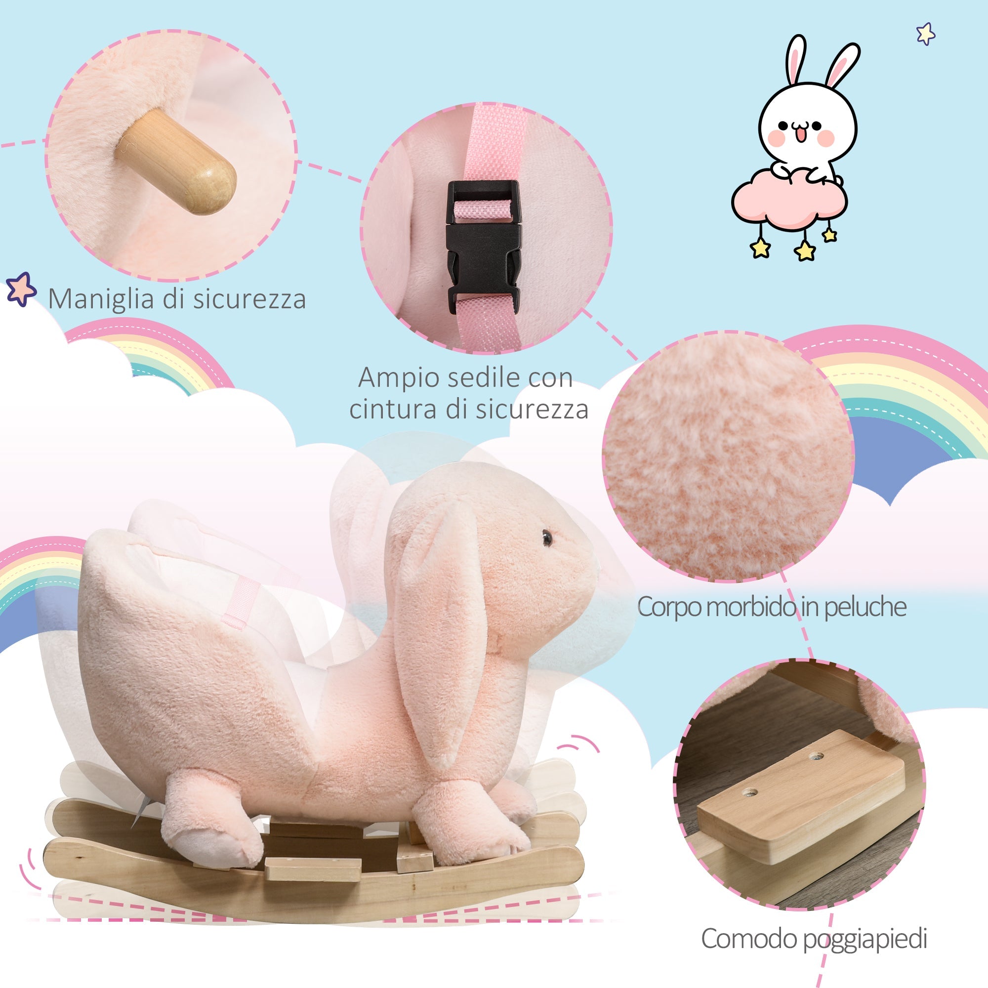 Easycomfort roze hobbelkonijn met geluid (18-36 mnd, 40 kg)
