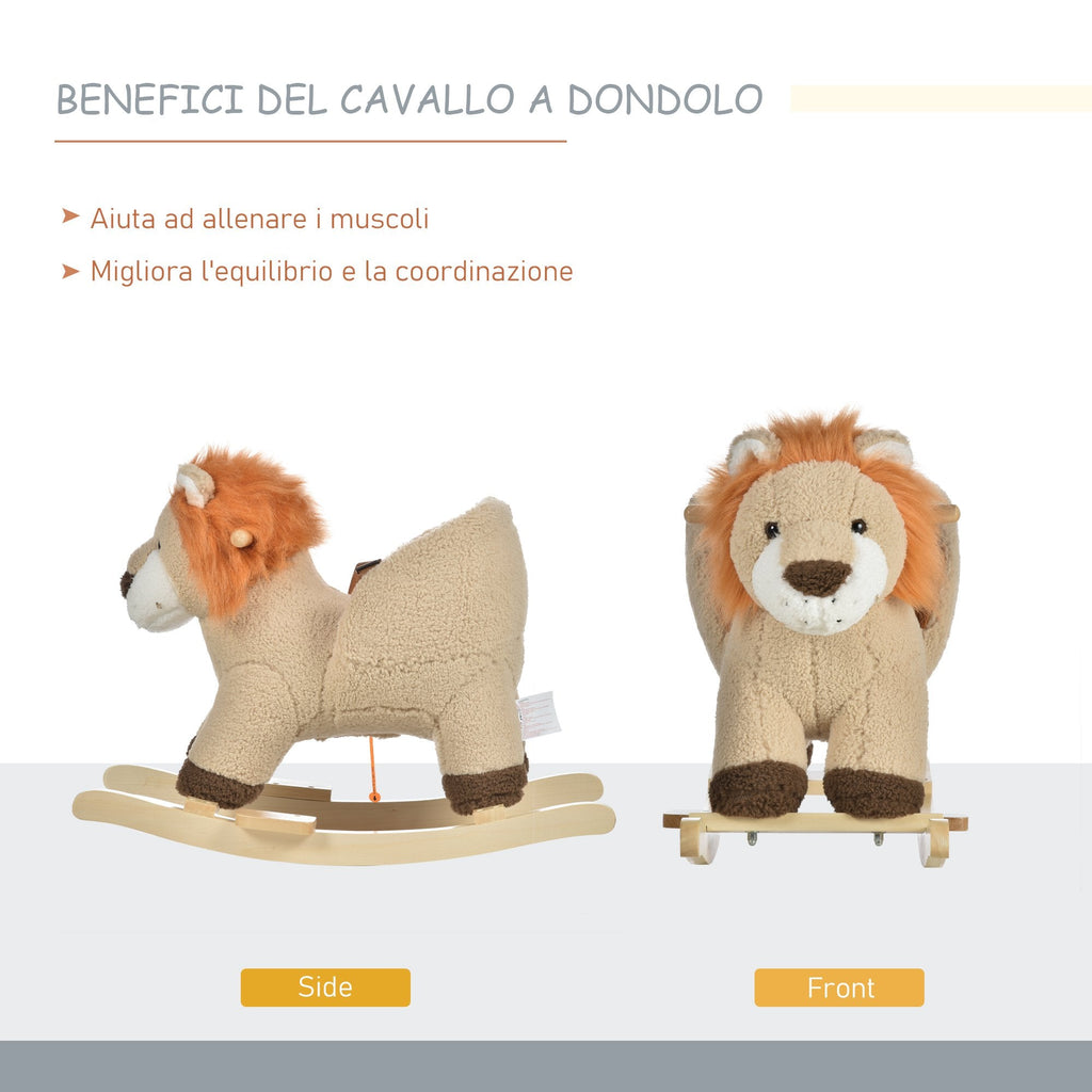 Easycomfort Dondolo Giocattolo a Forma di Leone per Bambini 18-36 Mesi, Ruggisce (3 Batterie Incluse), in Legno e Peluche