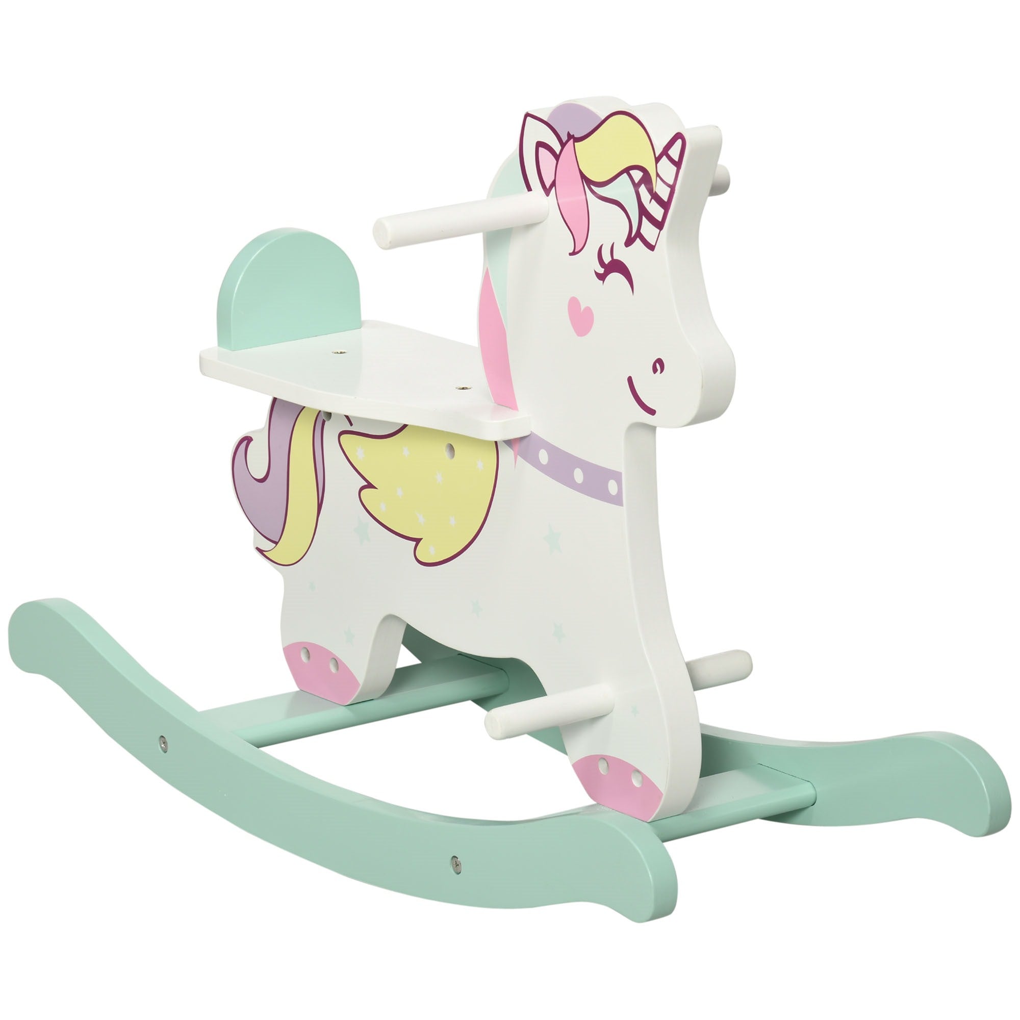 Easycomfort Cavallo a Dondolo per Bambini 1-3 Anni with Maniglie, Schienale e Pedali in MDF, 68L x 27P x 47.5A cm, Multicolore