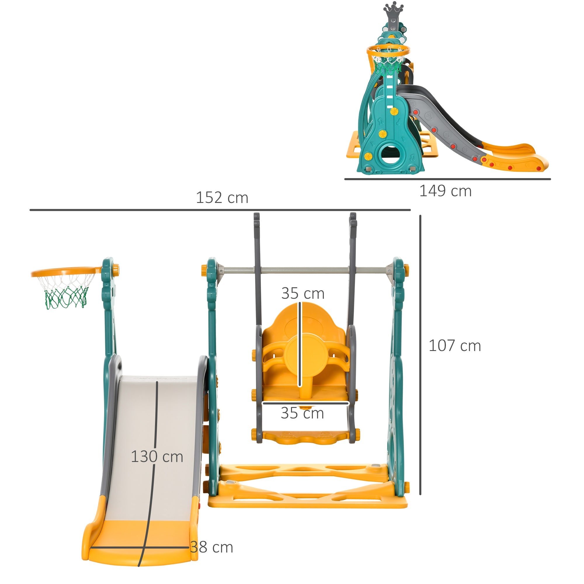 Easycomfort Scivolo 3 in 1 per Bambini 18 Mesi-3 Anni with Altalena Regolabile e Canestro in HDPE Multicolore 152x149x107cm