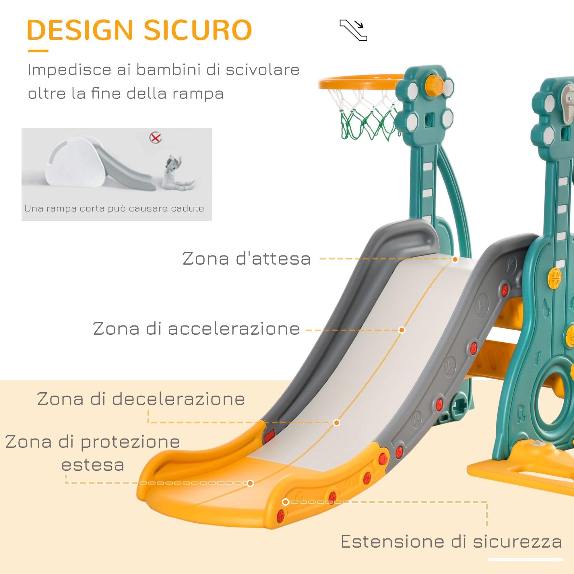 Easycomfort Scivolo 3 in 1 per Bambini 18 Mesi-3 Anni with Altalena Regolabile e Canestro in HDPE Multicolore 152x149x107cm