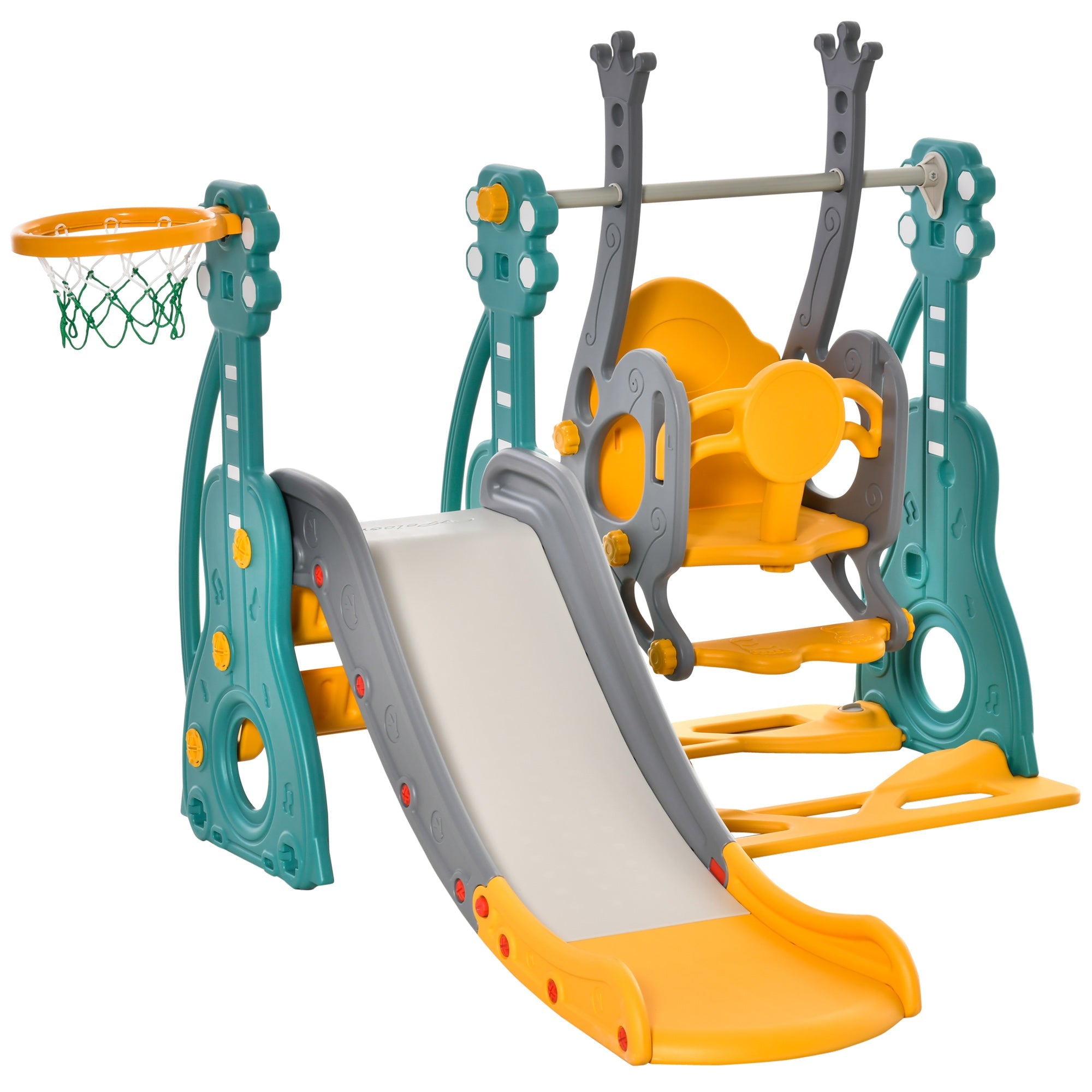Easycomfort Scivolo 3 in 1 per Bambini 18 Mesi-3 Anni with Altalena Regolabile e Canestro in HDPE Multicolore 152x149x107cm