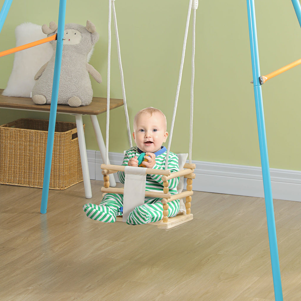 Easycomfort Altalena per Bambini 9-36 Mesi in Legno e Cotone with Corda Regolabile e Cuscino, 30x30x110-180 cm