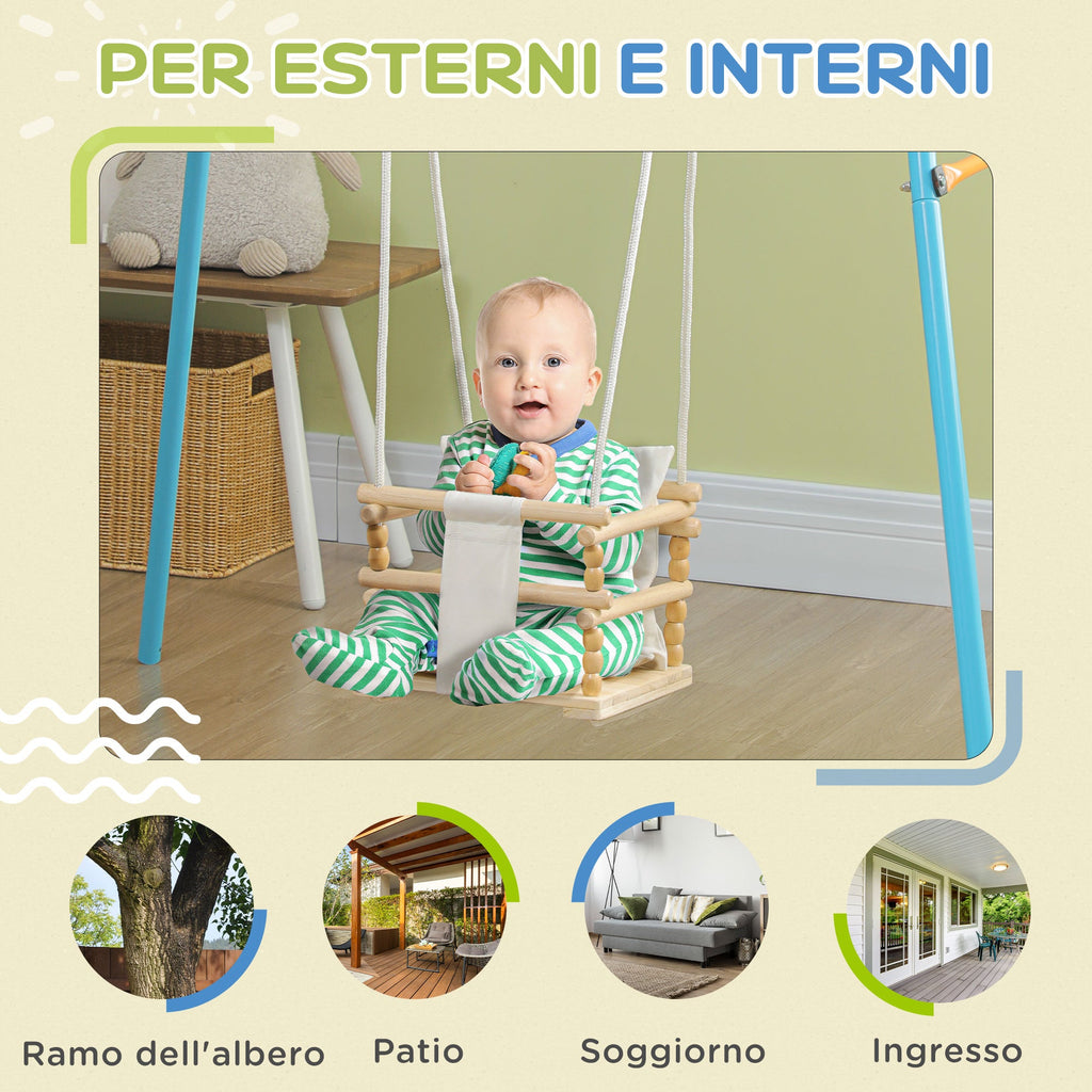Easycomfort Altalena per Bambini 9-36 Mesi in Legno e Cotone with Corda Regolabile e Cuscino, 30x30x110-180 cm