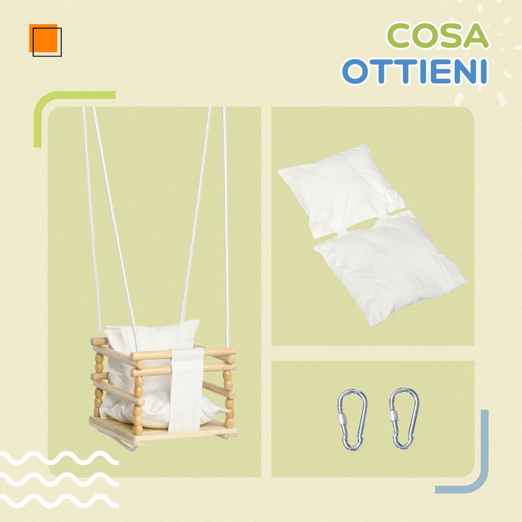 Easycomfort Altalena per Bambini 9-36 Mesi in Legno e Cotone with Corda Regolabile e Cuscino, 30x30x110-180 cm
