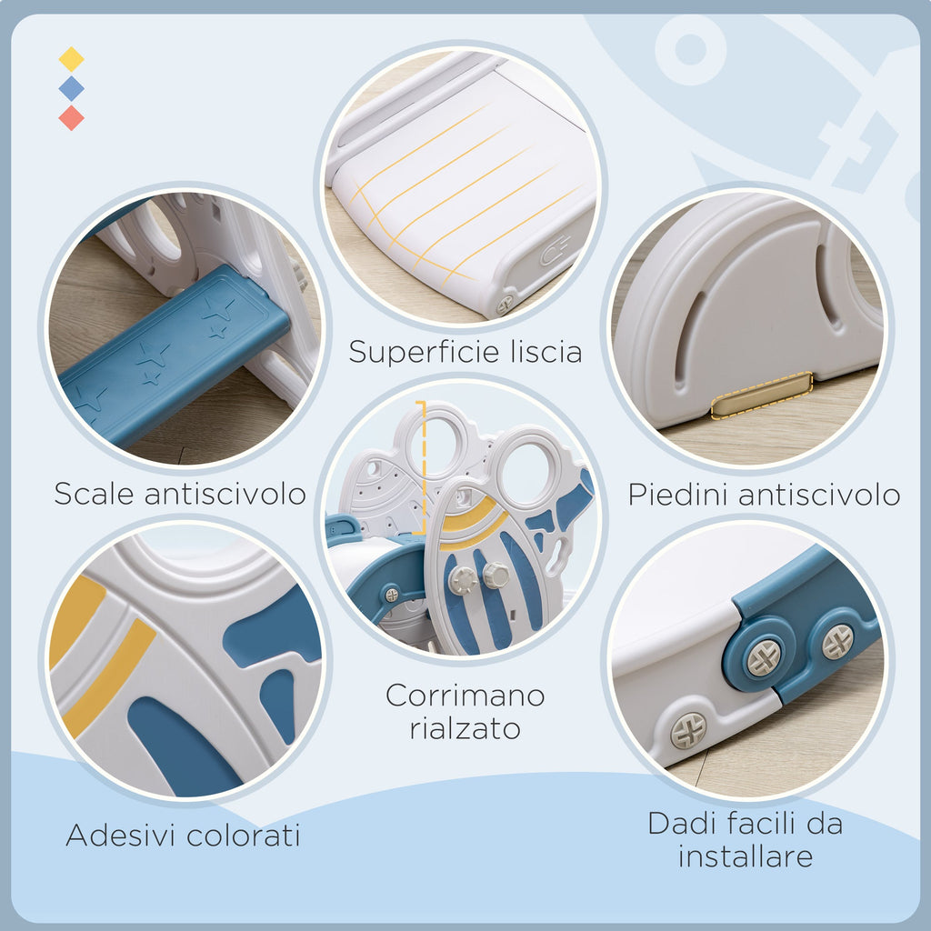 Easycomfort Scivolo per Bambini 18-36 Mesi in PE e PP a Tema Spaziale with Scale Antiscivolo, 157x46.5x80 cm