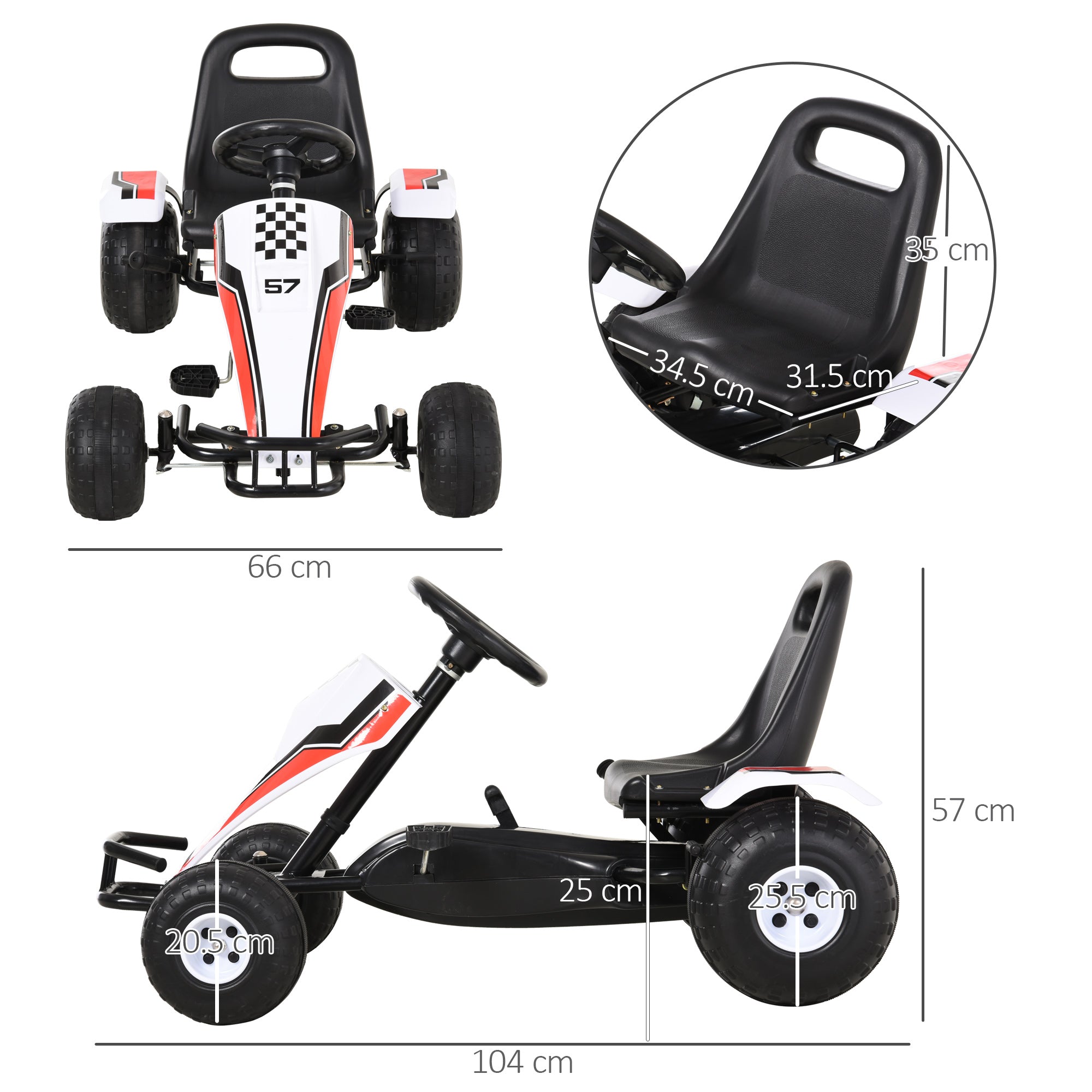 EasyComfort skelter – wit, verstelbare stoel, handrem (3–8 jaar)