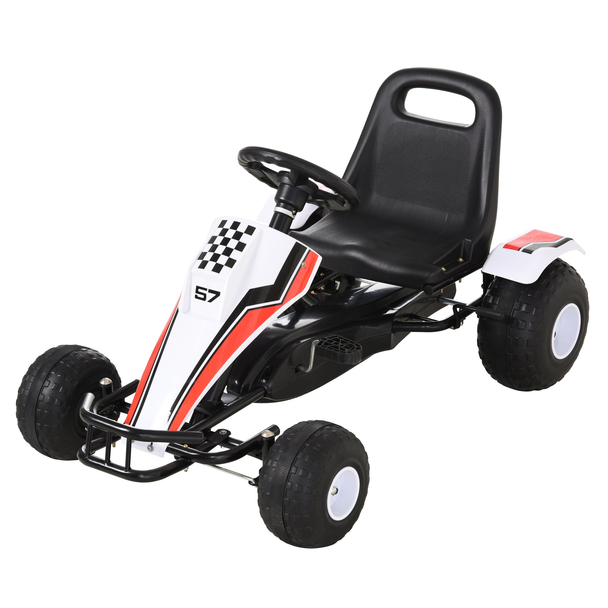 Easycomfort Go-Kart a Pedali white per Bambini 3-8 Anni with Sedile Regolabile, Ruote in Plastica, Freno a Mano e Cambio