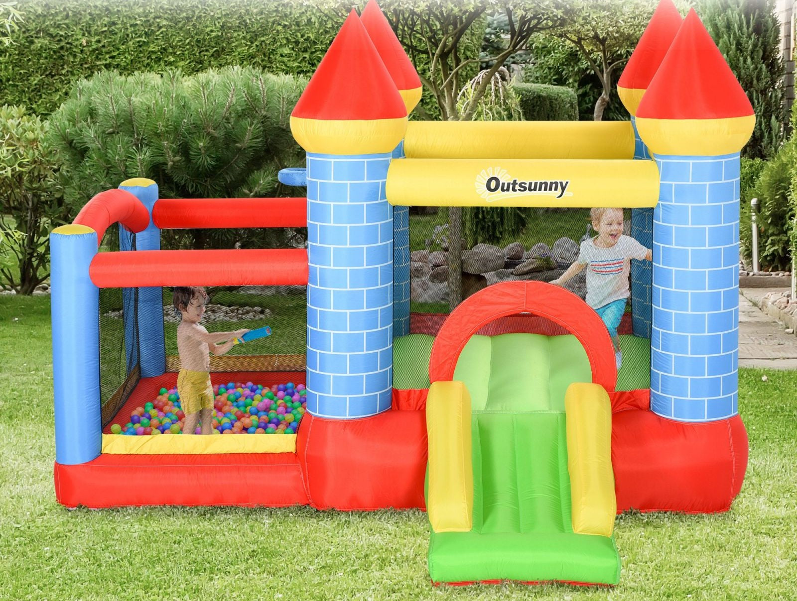 EASYCOMFORT Giant Bouncy Castle for Children with Slide, Pool and Hoop