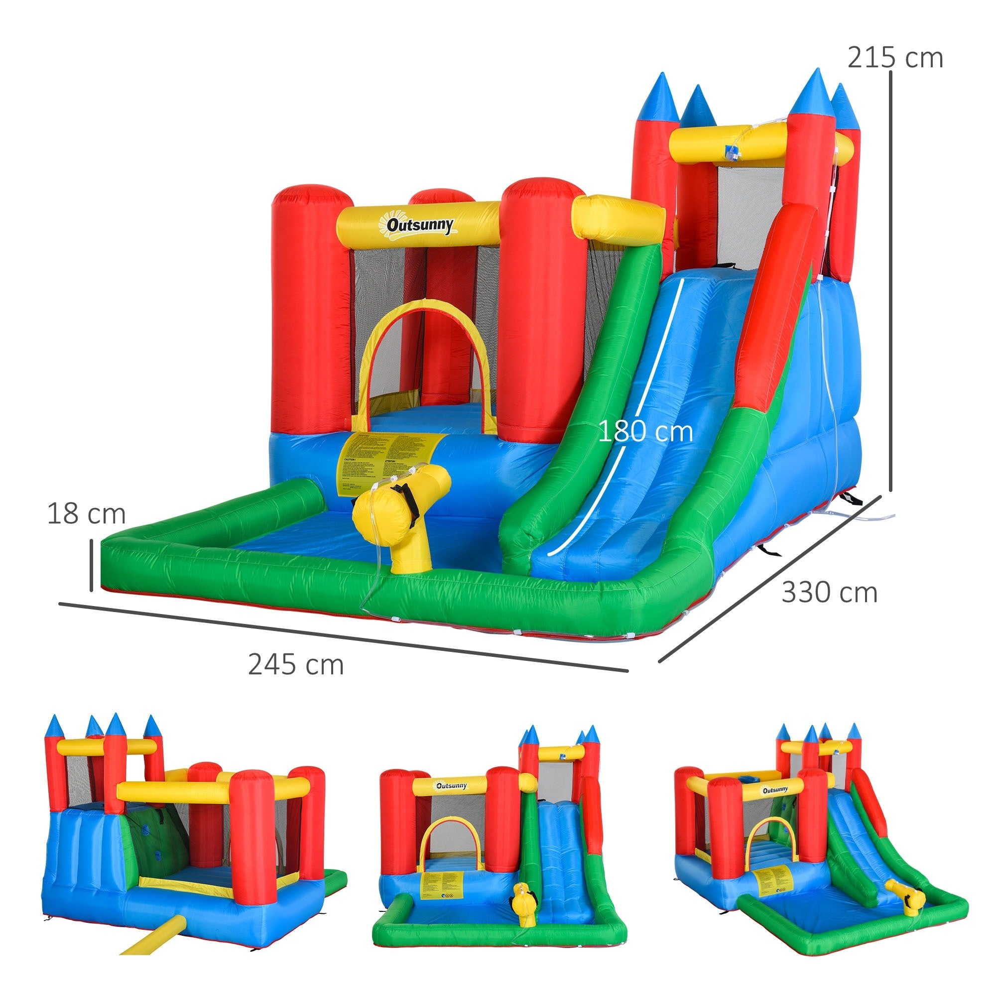 EASYCOMFORT Inflatable Game for Children 3-8 Years with Slide, Trampoline, Pool, max 4 Children, 330x245x215cm