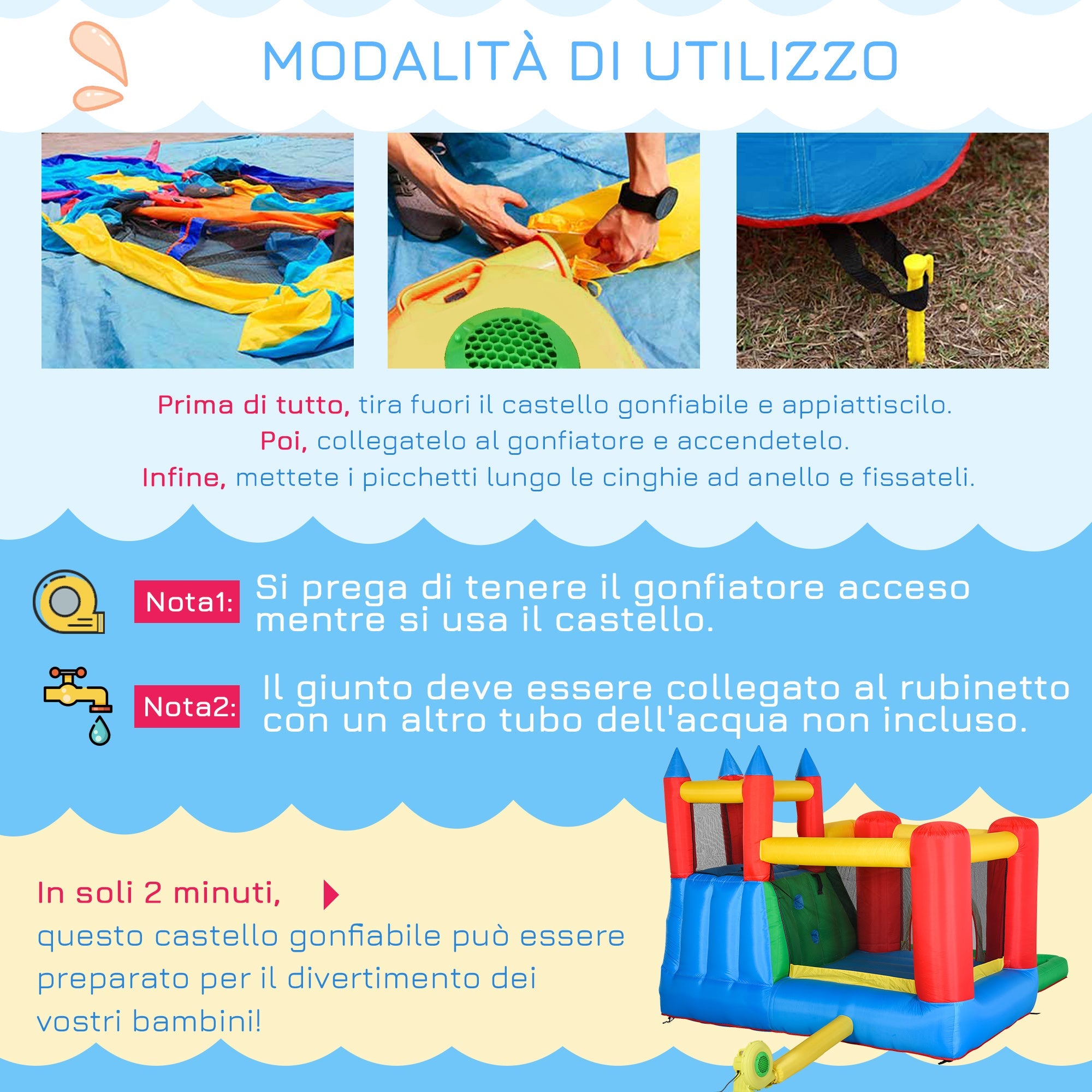 EASYCOMFORT Inflatable Game for Children 3-8 Years with Slide, Trampoline, Pool, max 4 Children, 330x245x215cm
