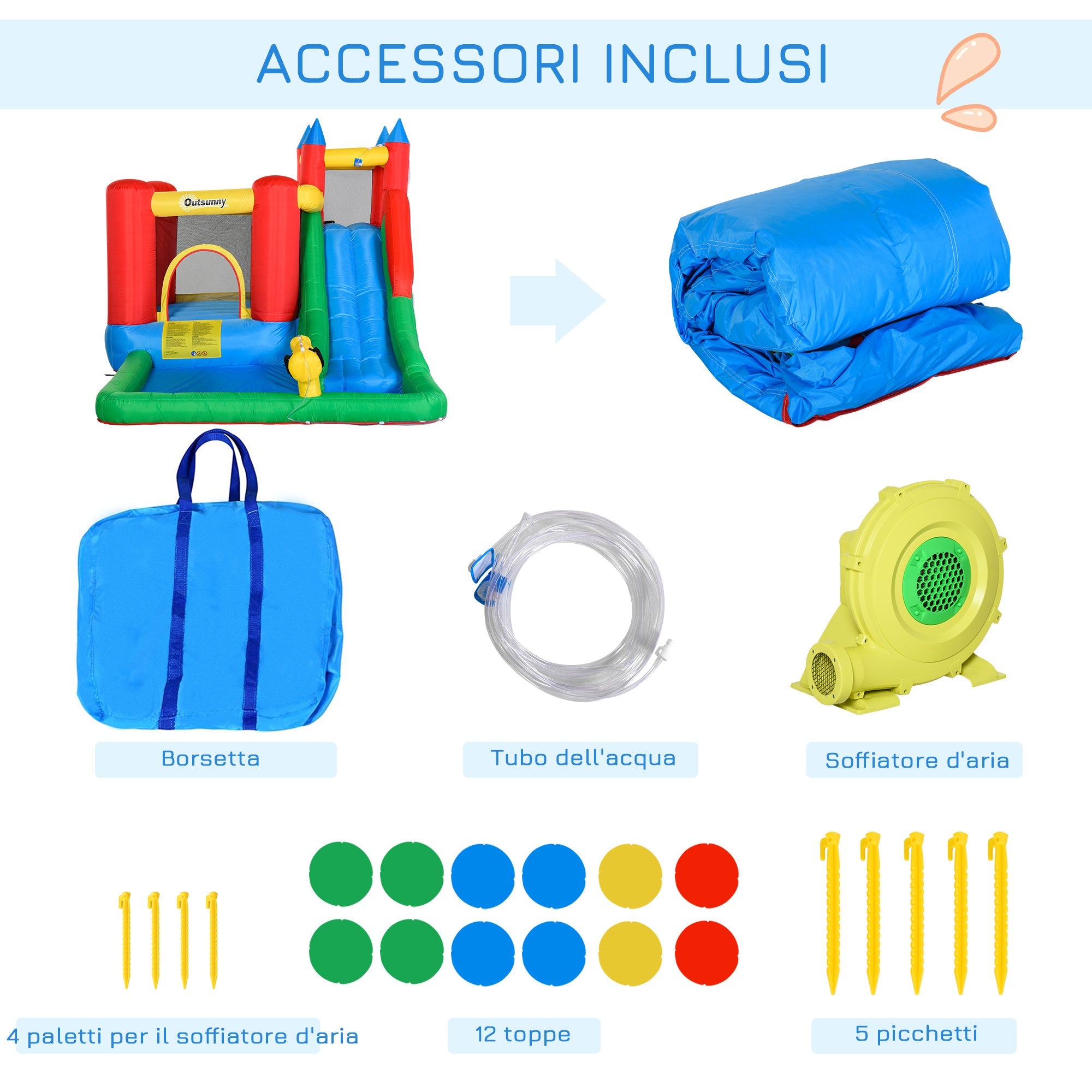 EASYCOMFORT Inflatable Game for Children 3-8 Years with Slide, Trampoline, Pool, max 4 Children, 330x245x215cm