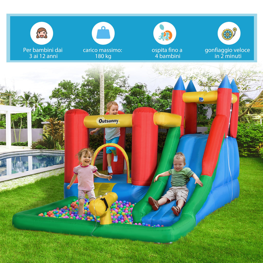 EASYCOMFORT Inflatable Game for Children 3-8 Years with Slide, Trampoline, Pool, max 4 Children, 330x245x215cm