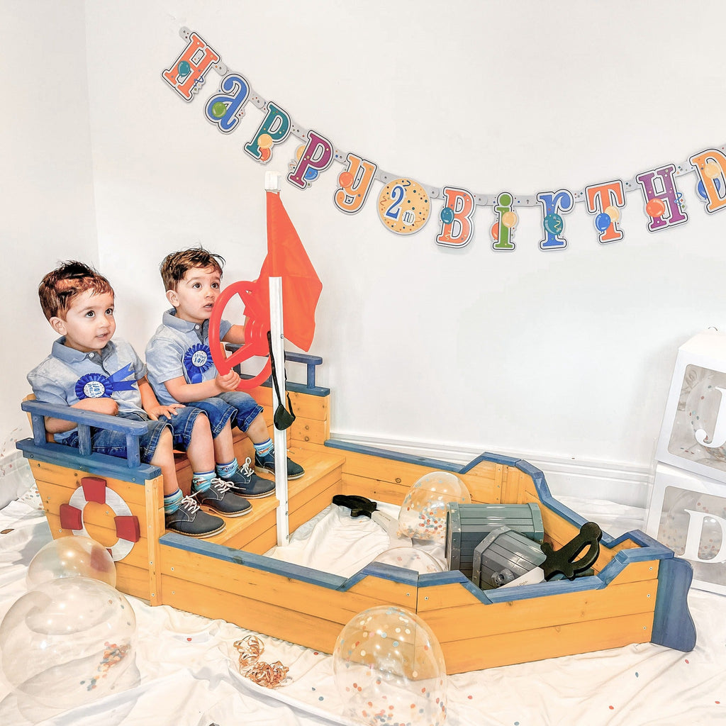 Easycomfort Sabbiera per Bambini in Legno a Forma di Nave dei Pirati with Vano Contenitore, 158x78x45.5 cm