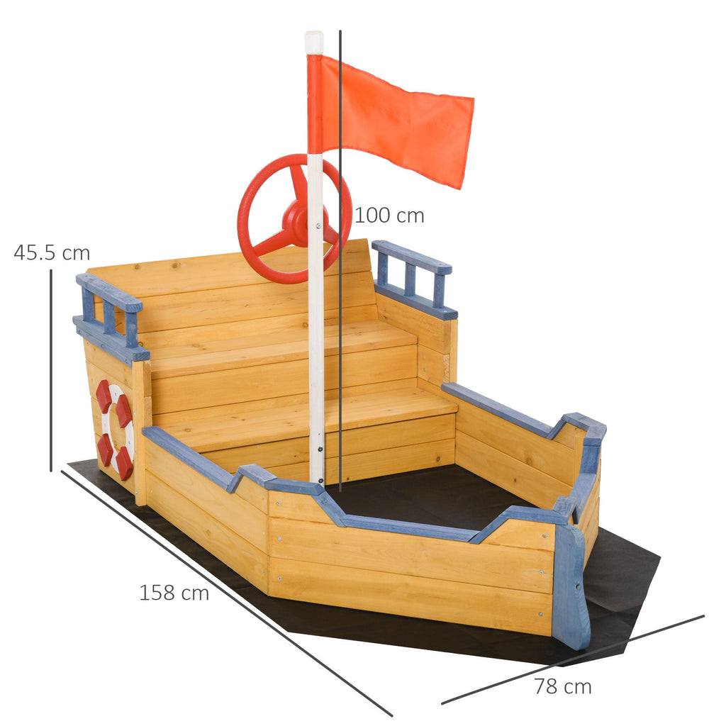 Easycomfort Sabbiera per Bambini in Legno a Forma di Nave dei Pirati with Vano Contenitore, 158x78x45.5 cm