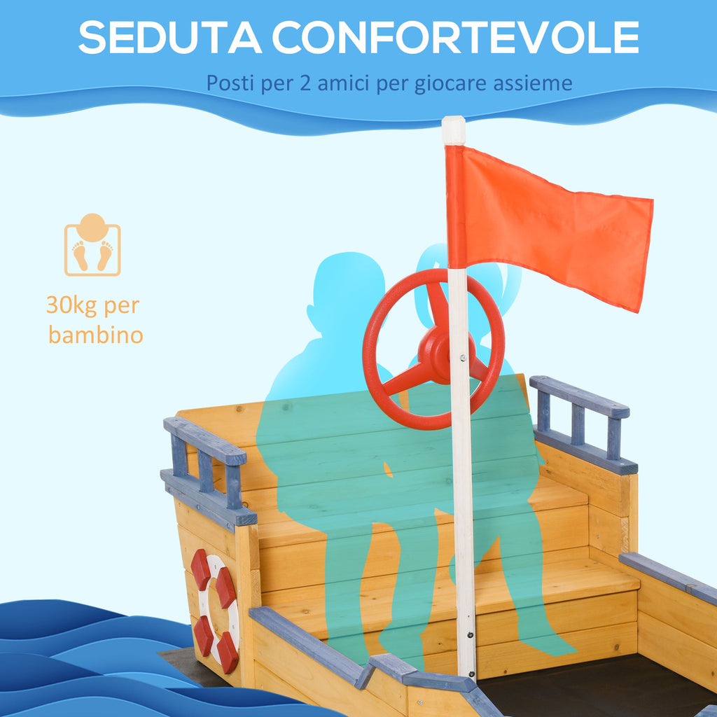 Easycomfort Sabbiera per Bambini in Legno a Forma di Nave dei Pirati with Vano Contenitore, 158x78x45.5 cm