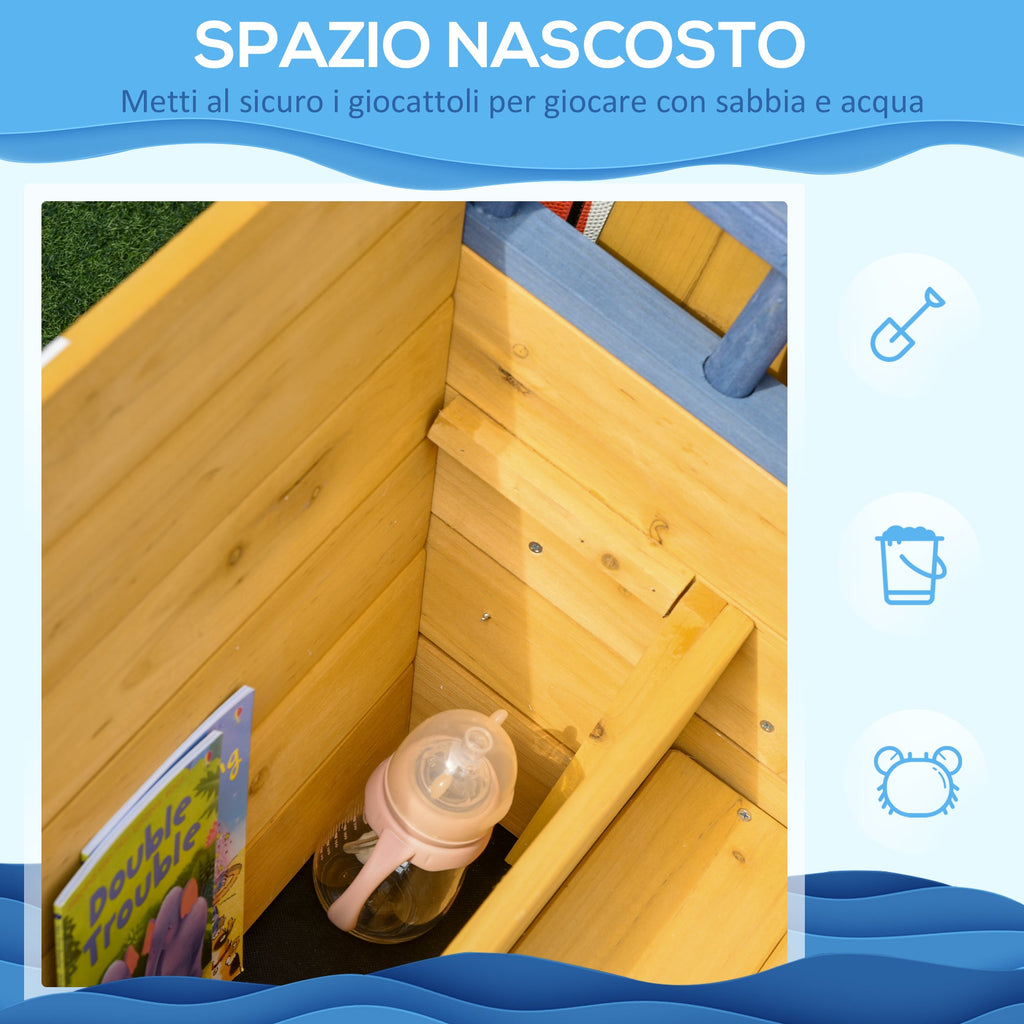 Easycomfort Sabbiera per Bambini in Legno a Forma di Nave dei Pirati with Vano Contenitore, 158x78x45.5 cm