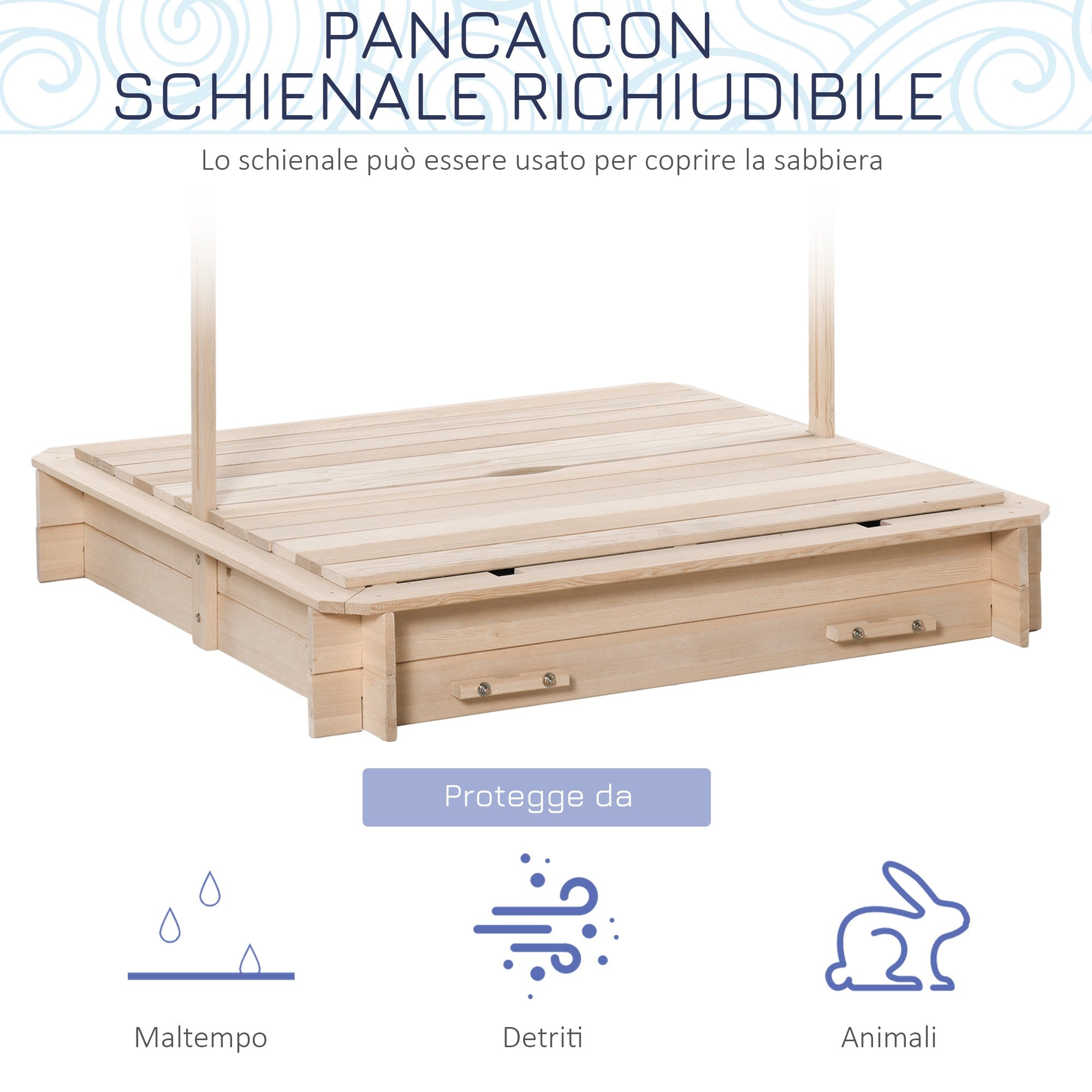 Easycomfort Sabbiera per Bambini in Legno with Tettuccio Parasole, Panca e Coperchio, 106x106x121cm white e Blu