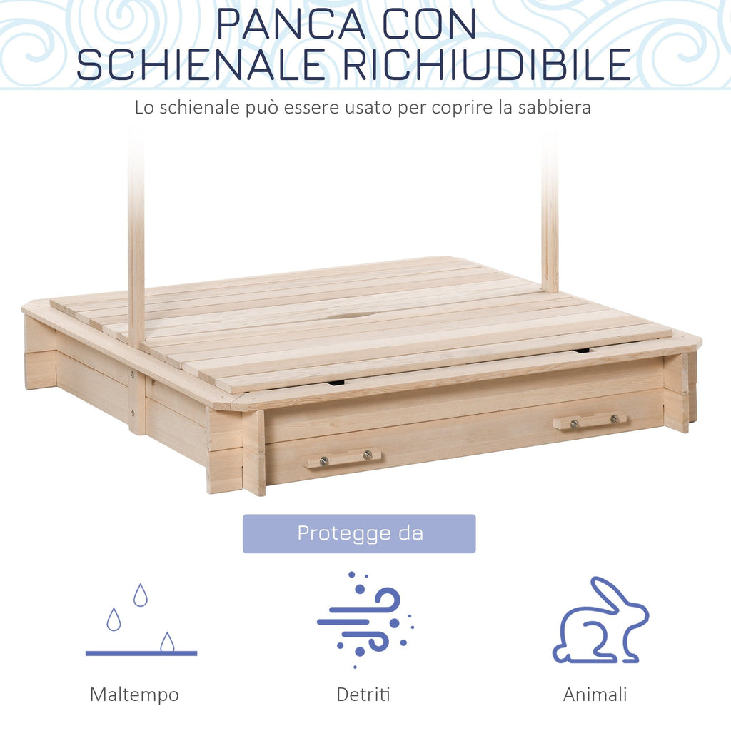 Easycomfort Sabbiera per Bambini in Legno with Tettuccio Parasole, Panca e Coperchio, 106x106x121cm white e Blu