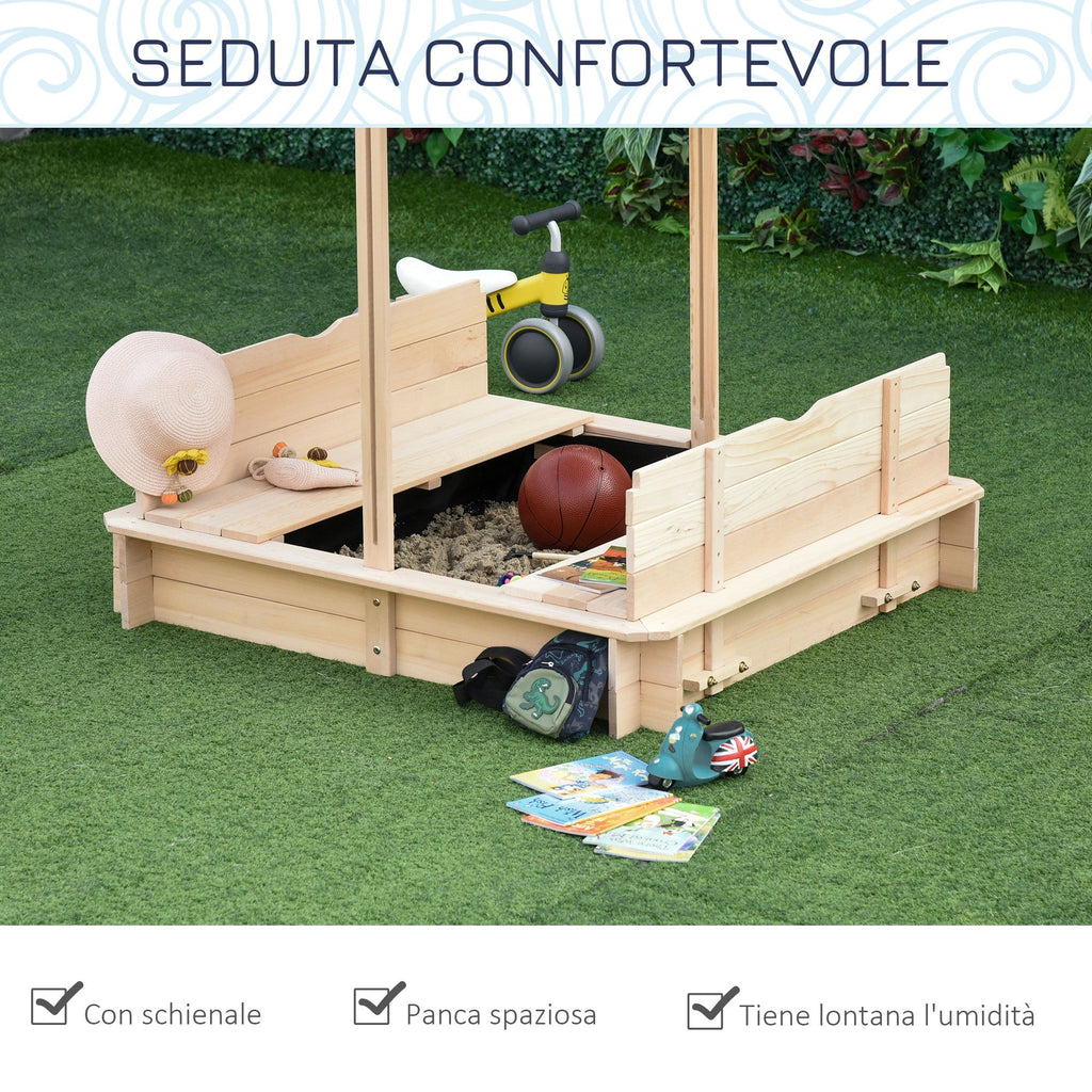 Easycomfort Sabbiera per Bambini in Legno with Tettuccio Parasole, Panca e Coperchio, 106x106x121cm white e Blu
