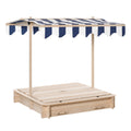 Easycomfort Sabbiera per Bambini in Legno with Tettuccio Parasole, Panca e Coperchio, 106x106x121cm white e Blu