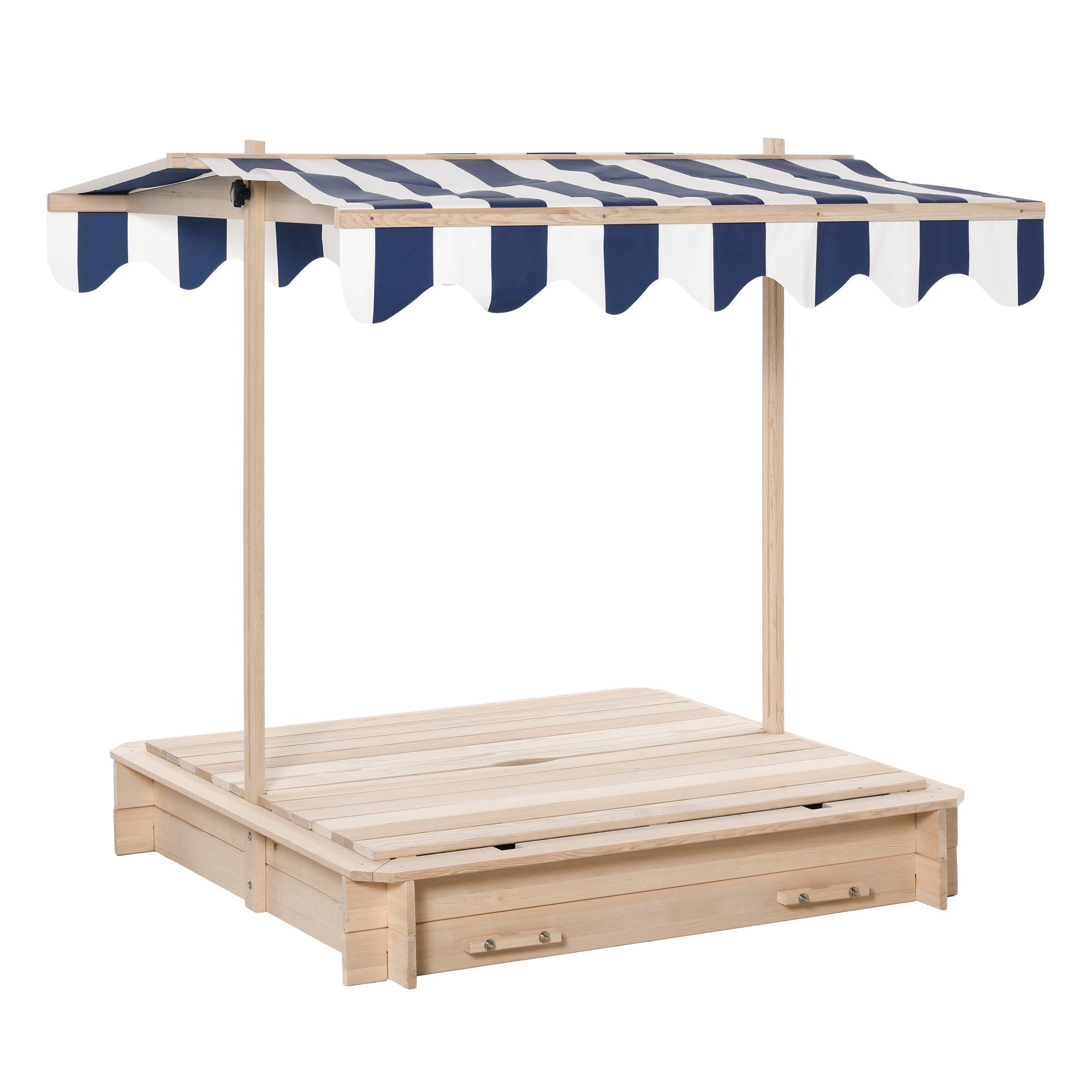Easycomfort Sabbiera per Bambini in Legno with Tettuccio Parasole, Panca e Coperchio, 106x106x121cm white e Blu