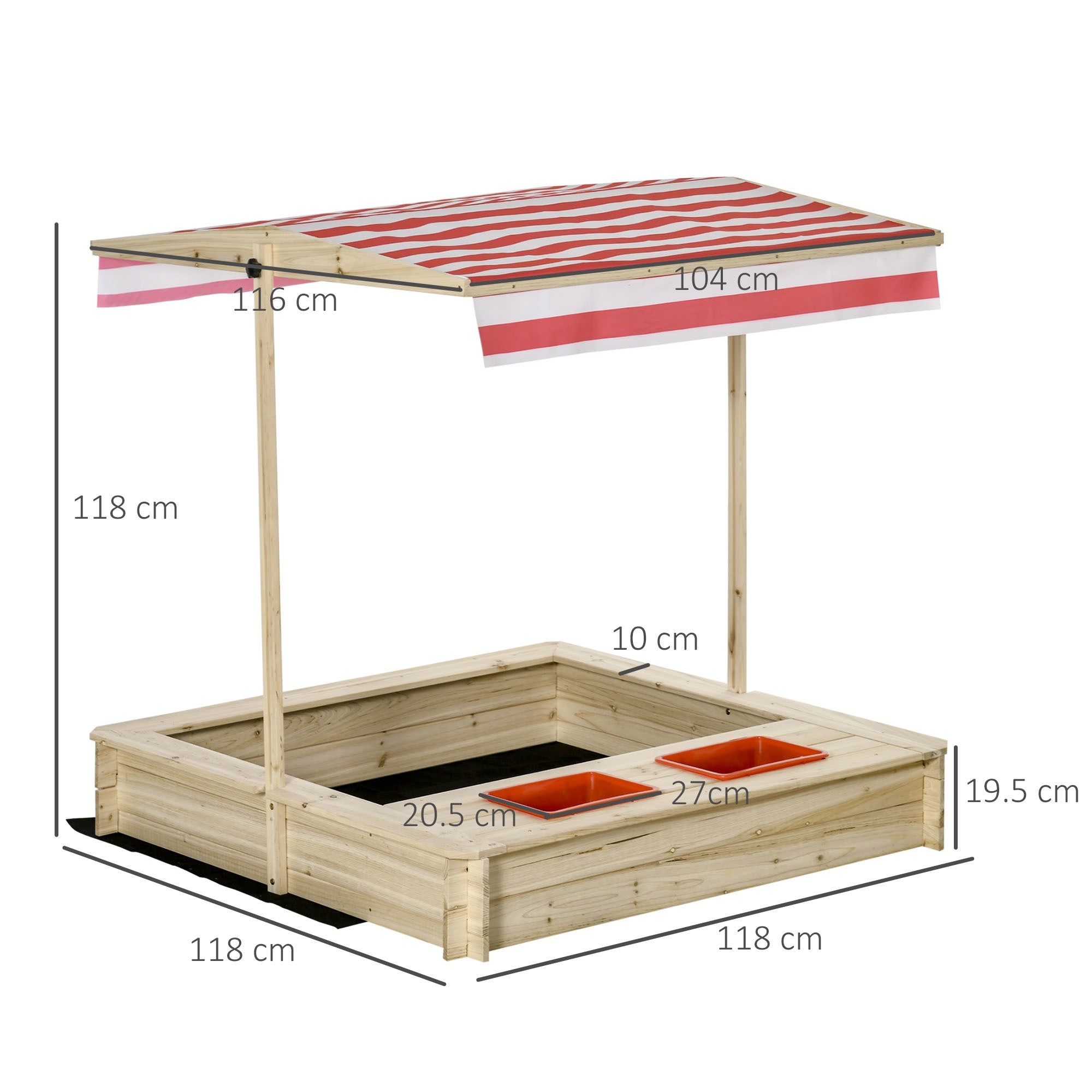 Easycomfort Sabbiera per Bambini 3-8 Anni with Tettuccio Regolabile, in Legno di Abete e Poliestere, 118x118x118 cm