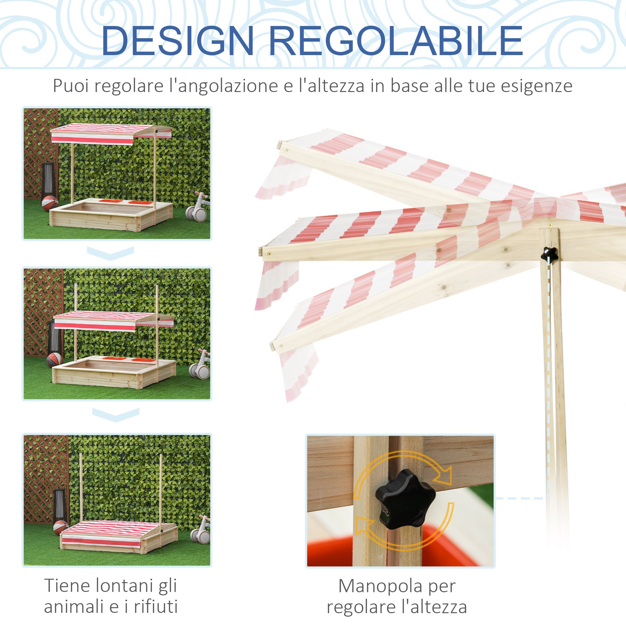 Easycomfort Sabbiera per Bambini 3-8 Anni with Tettuccio Regolabile, in Legno di Abete e Poliestere, 118x118x118 cm