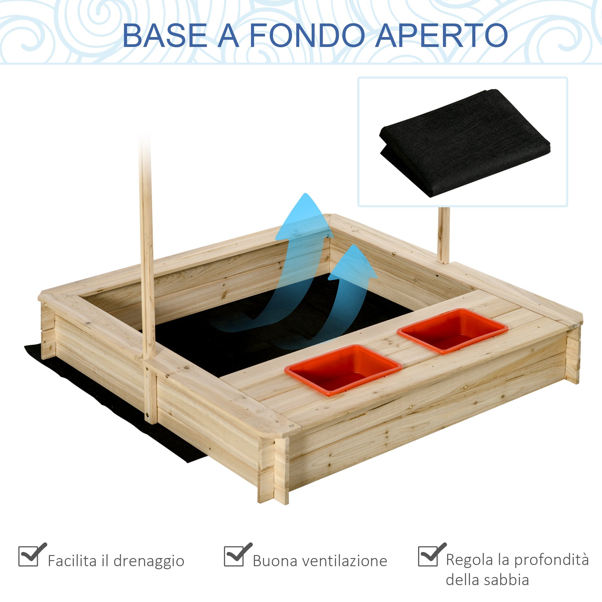 Easycomfort Sabbiera per Bambini 3-8 Anni with Tettuccio Regolabile, in Legno di Abete e Poliestere, 118x118x118 cm