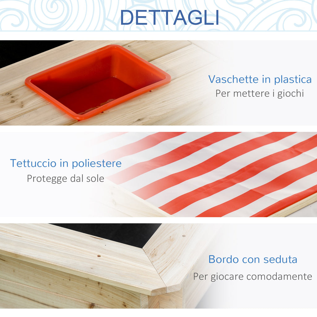 Easycomfort Sabbiera per Bambini 3-8 Anni with Tettuccio Regolabile, in Legno di Abete e Poliestere, 118x118x118 cm