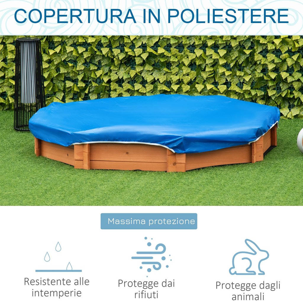 Easycomfort Sabbiera per Bambini in Legno with Sedili e Copertura, Età 3-8 Anni, 139.5x139.5x21.5cm