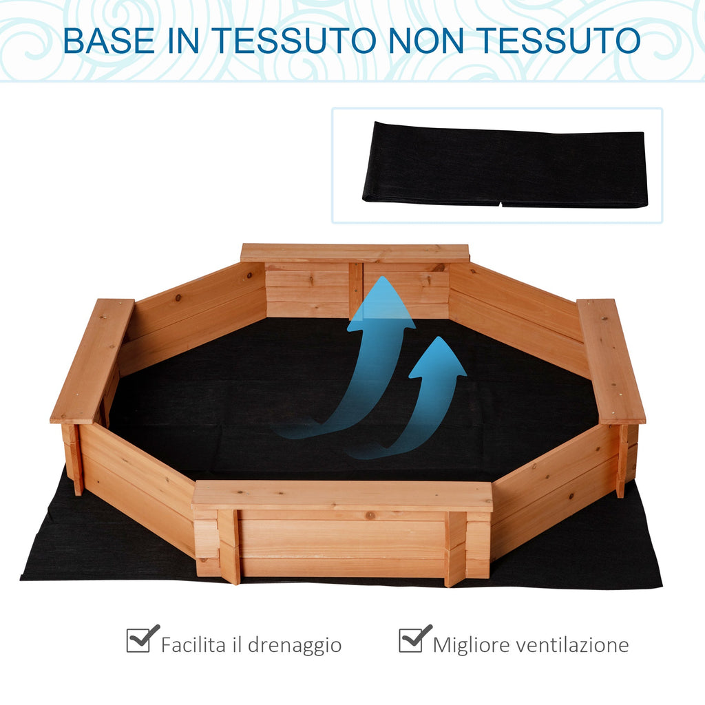 Easycomfort Sabbiera per Bambini in Legno with Sedili e Copertura, Età 3-8 Anni, 139.5x139.5x21.5cm