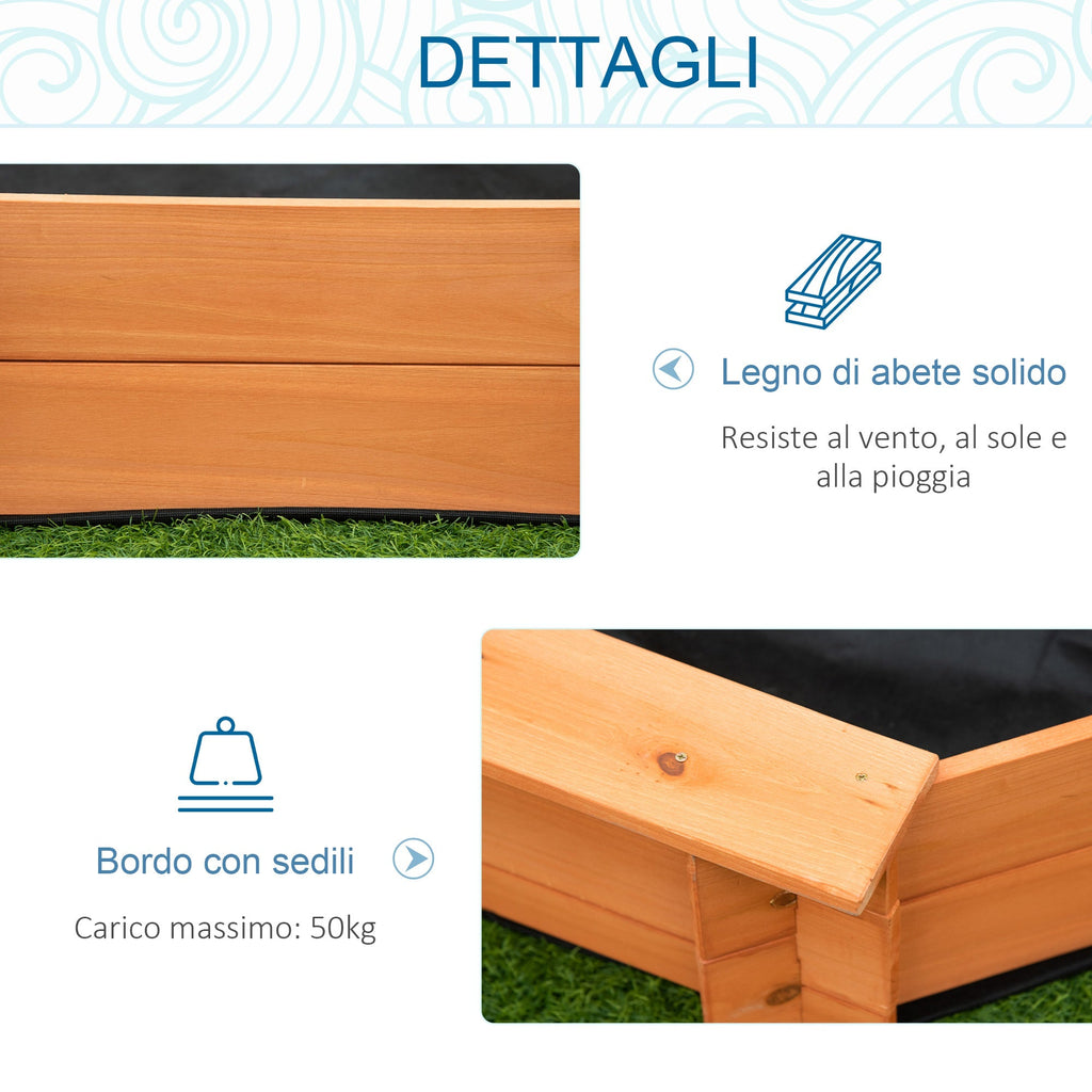 Easycomfort Sabbiera per Bambini in Legno with Sedili e Copertura, Età 3-8 Anni, 139.5x139.5x21.5cm