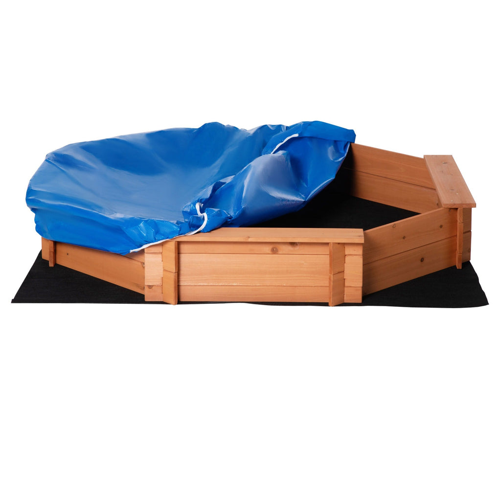 Easycomfort Sabbiera per Bambini in Legno with Sedili e Copertura, Età 3-8 Anni, 139.5x139.5x21.5cm