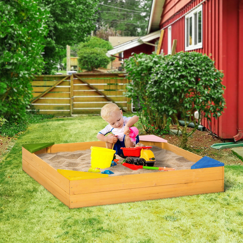 Easycomfort Sabbiera per Bambini da 4 Posti in Legno di Abete with Design senza Fondo, 109x109x19.8 cm
