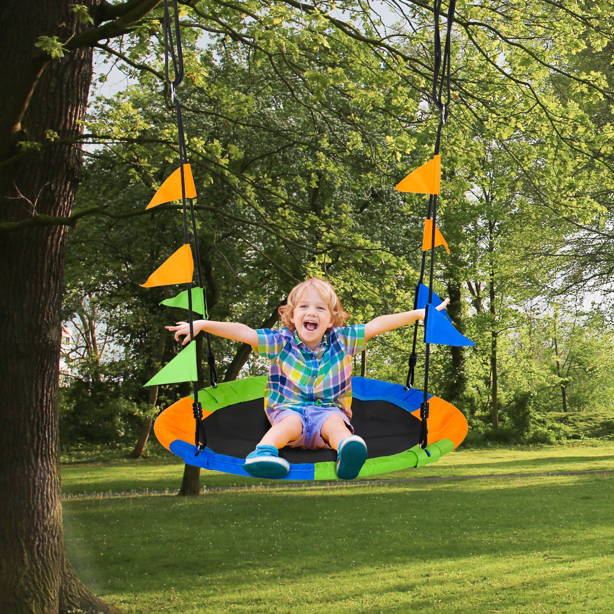 Easycomfort Altalena Rotonda a Nido per Bambini di +3 Anni per Giardino, Esterni, Interni, Cameretta, Multicolor ?100x120-180Acm