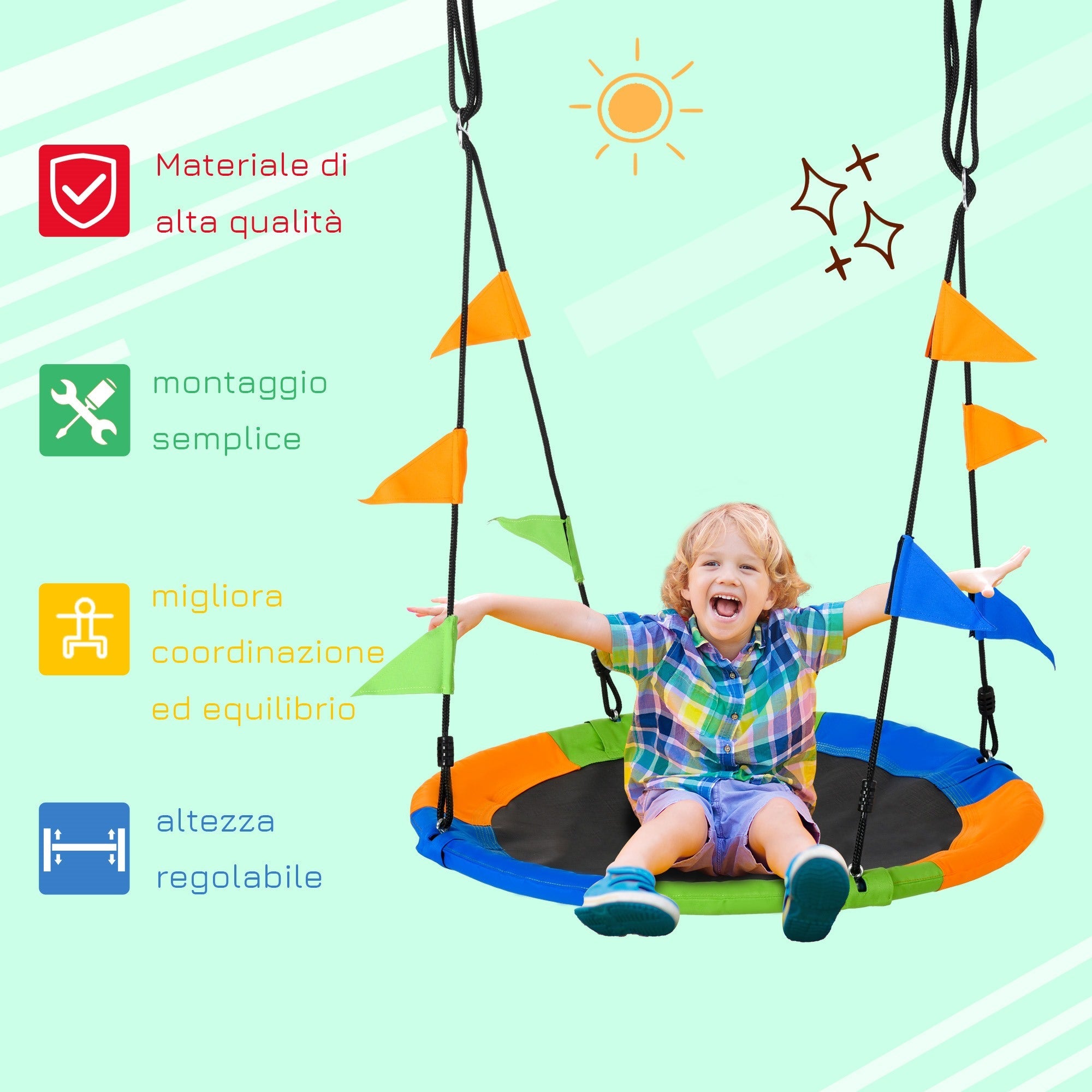 Easycomfort Altalena Rotonda a Nido per Bambini di +3 Anni per Giardino, Esterni, Interni, Cameretta, Multicolor ?100x120-180Acm