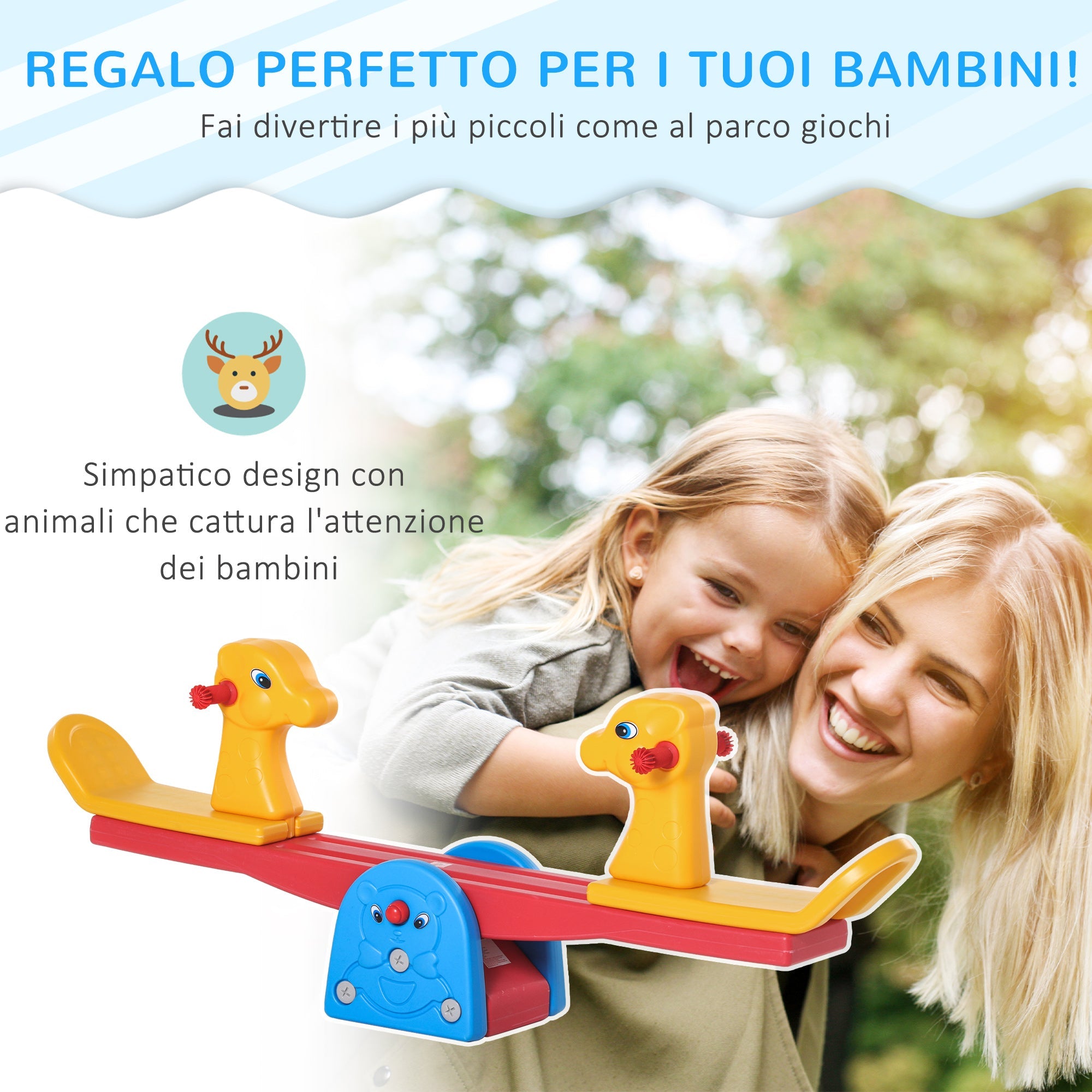 Easycomfort Altalena a Bilico with Maniglie Antiscivolo per Bambini Età 1-4 Anni, Plastica HDPE Atossica, 150x32x60cm, Multicolore