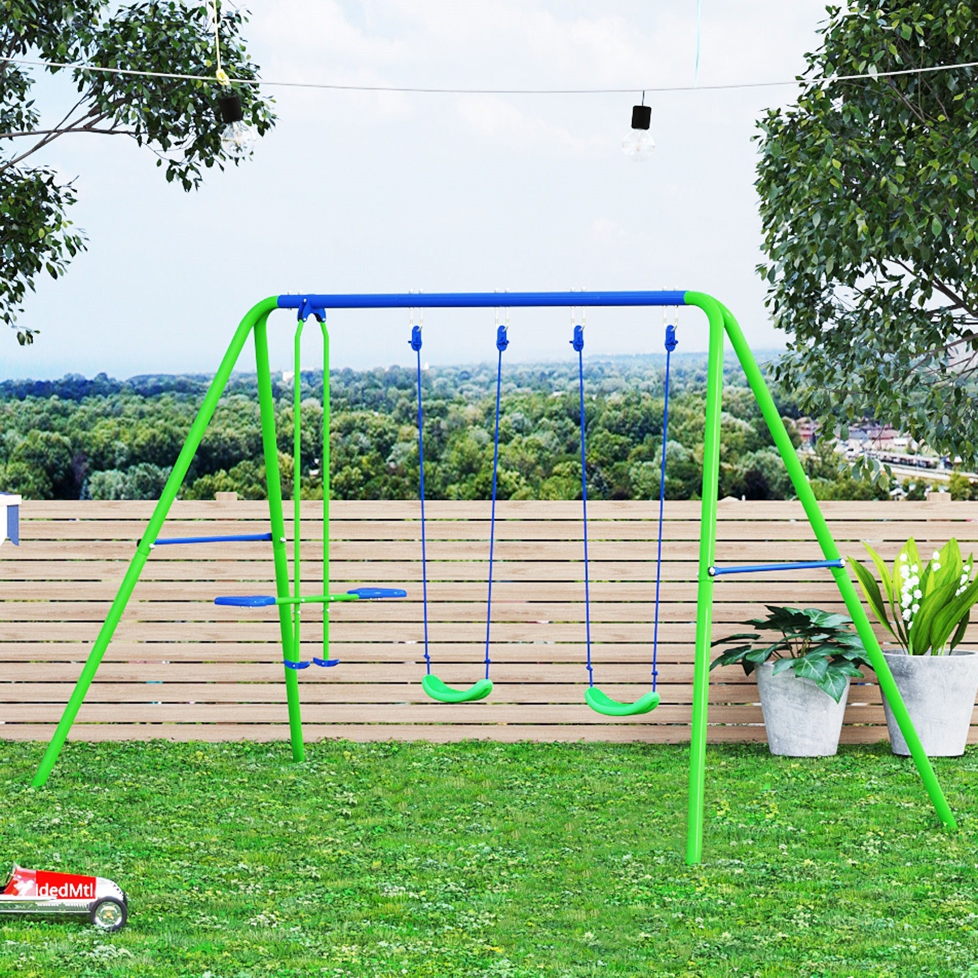Easycomfort Set Altalene da Giardino per 4 Bambini, 1 Altalena Doppia e 2 Altalene Singole, Capacità di peso 45kg (Altalena) 180kg (Totale), 280x140x178cm