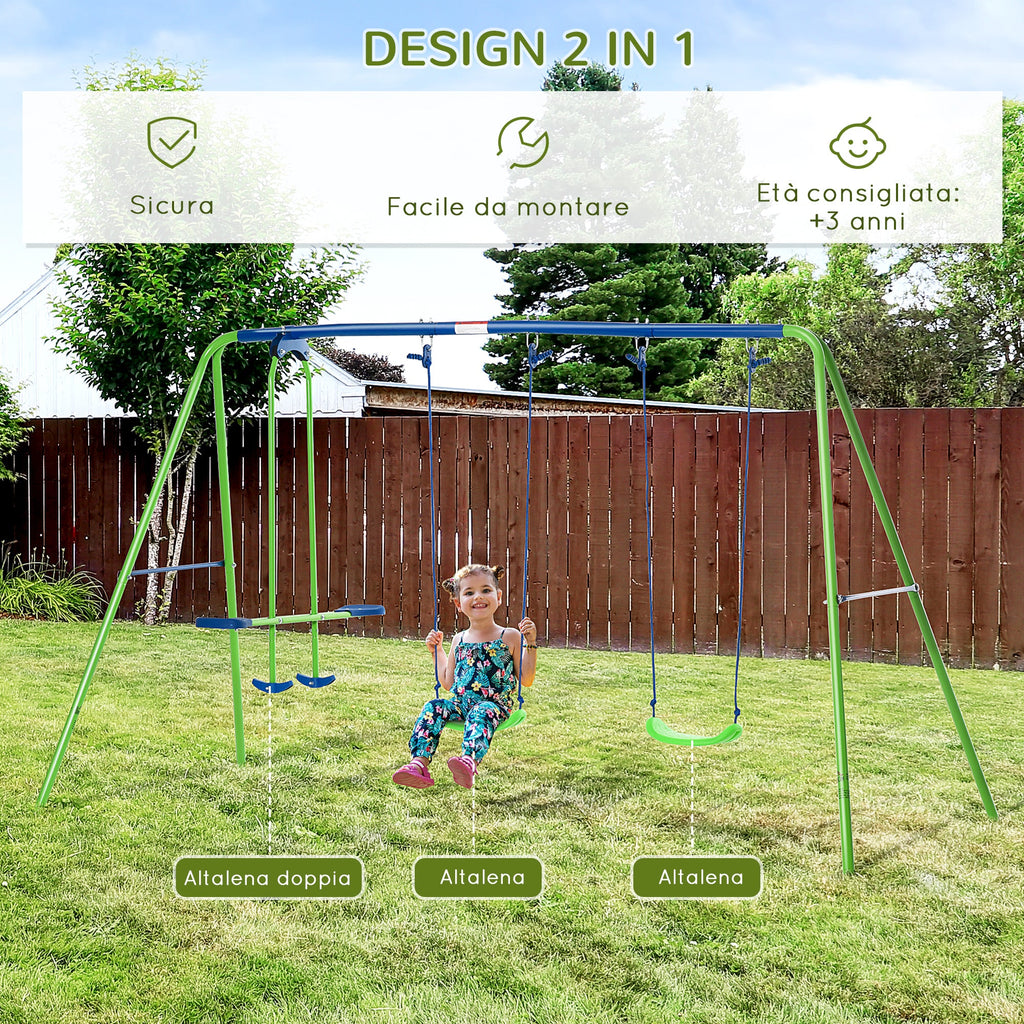Easycomfort Set Altalene da Giardino per 4 Bambini, 1 Altalena Doppia e 2 Altalene Singole, Capacità di peso 45kg (Altalena) 180kg (Totale), 280x140x178cm