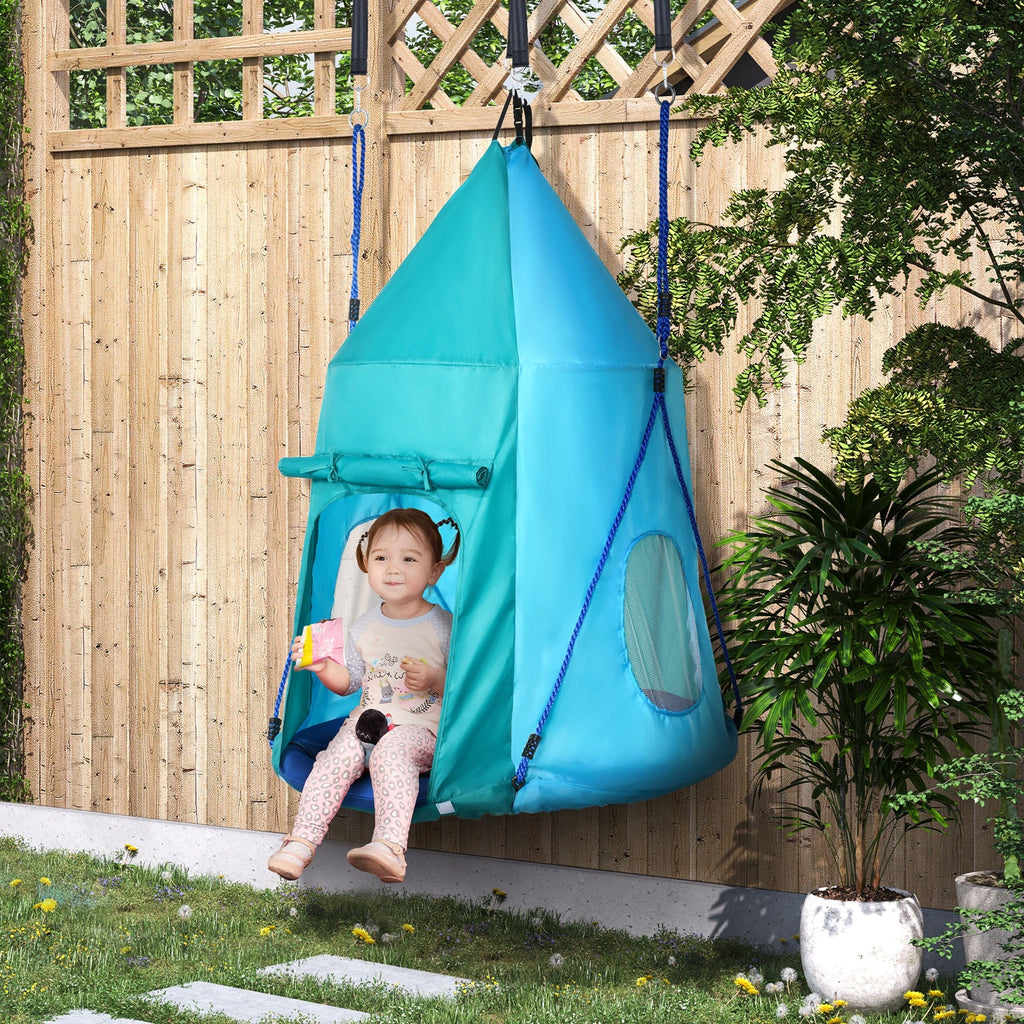 Easycomfort Altalena da Giardino with Tenda per Bambini da 3-8 Anni, Ø100cm e Corde Regolabili, Blu
