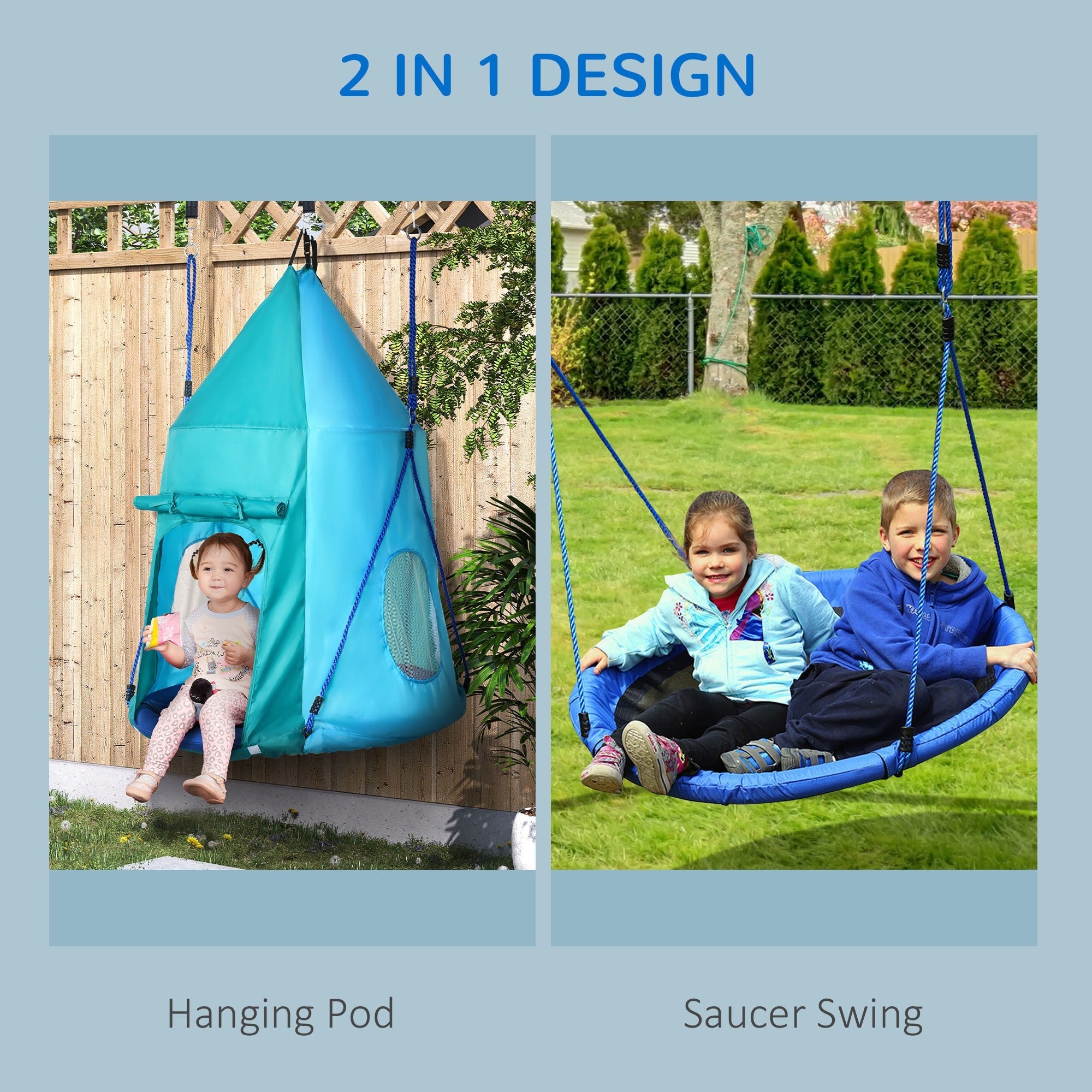Easycomfort Altalena da Giardino with Tenda per Bambini da 3-8 Anni, Ø100cm e Corde Regolabili, Blu