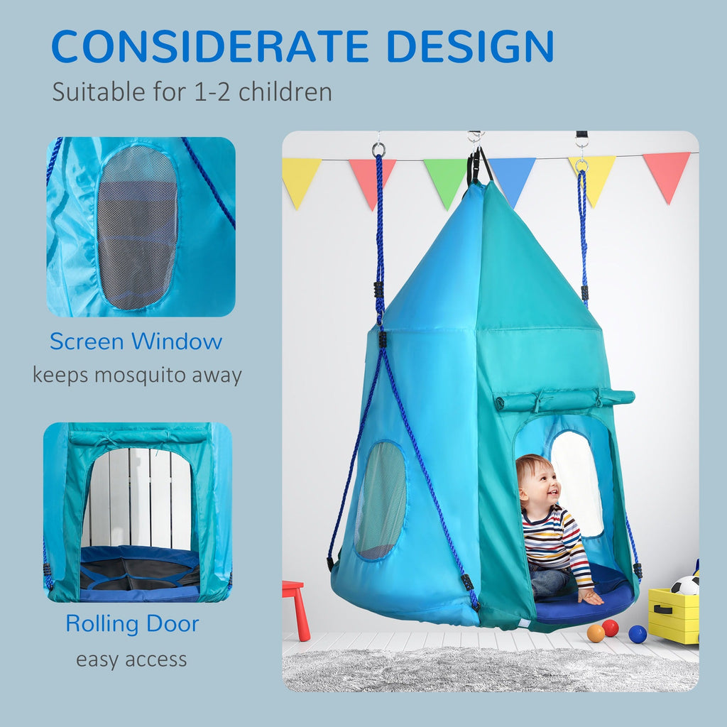 Easycomfort Altalena da Giardino with Tenda per Bambini da 3-8 Anni, Ø100cm e Corde Regolabili, Blu