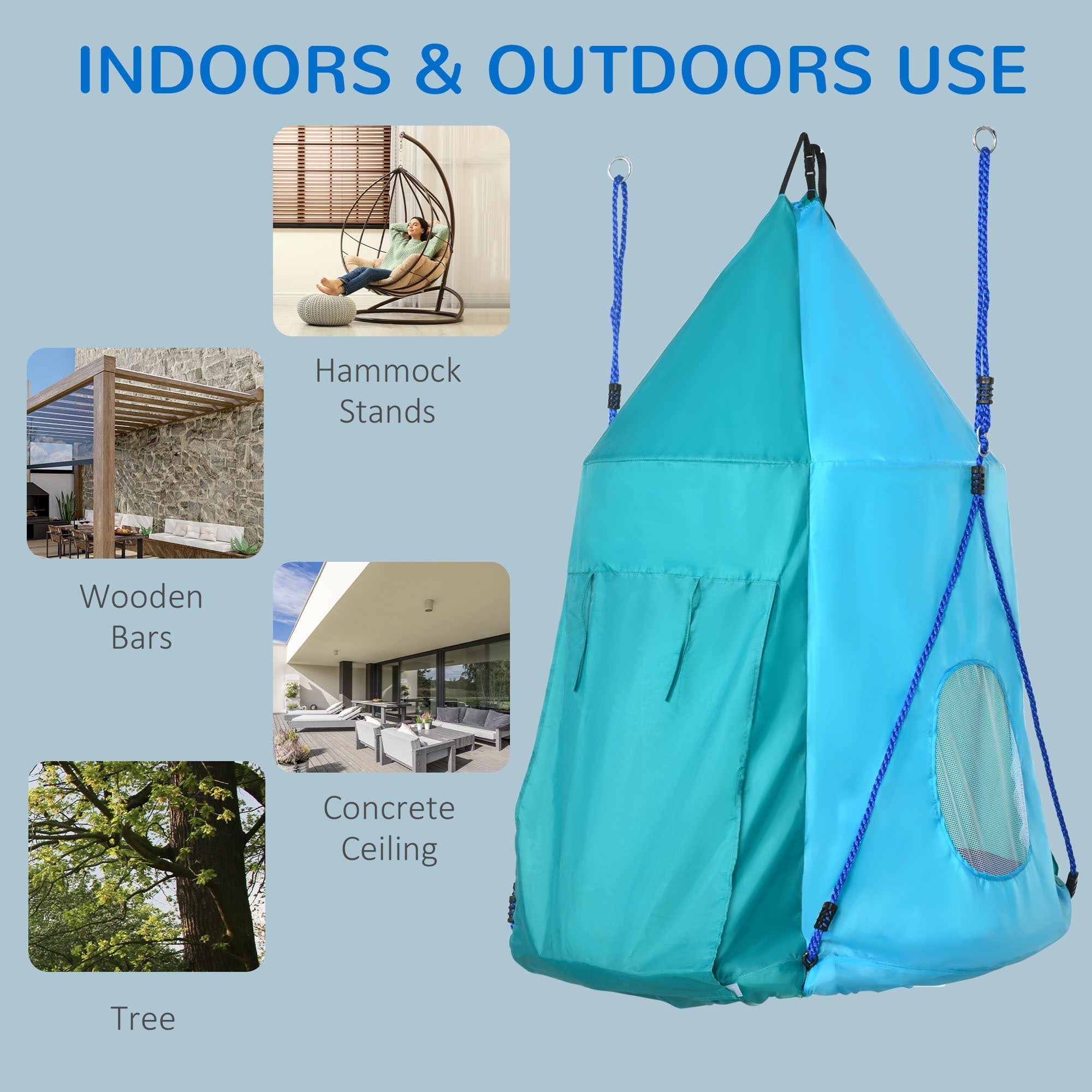 Easycomfort Altalena da Giardino with Tenda per Bambini da 3-8 Anni, Ø100cm e Corde Regolabili, Blu