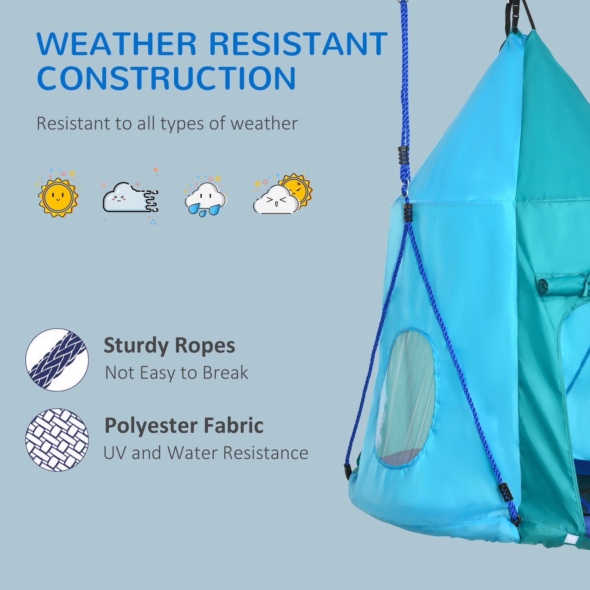 Easycomfort Altalena da Giardino with Tenda per Bambini da 3-8 Anni, Ø100cm e Corde Regolabili, Blu
