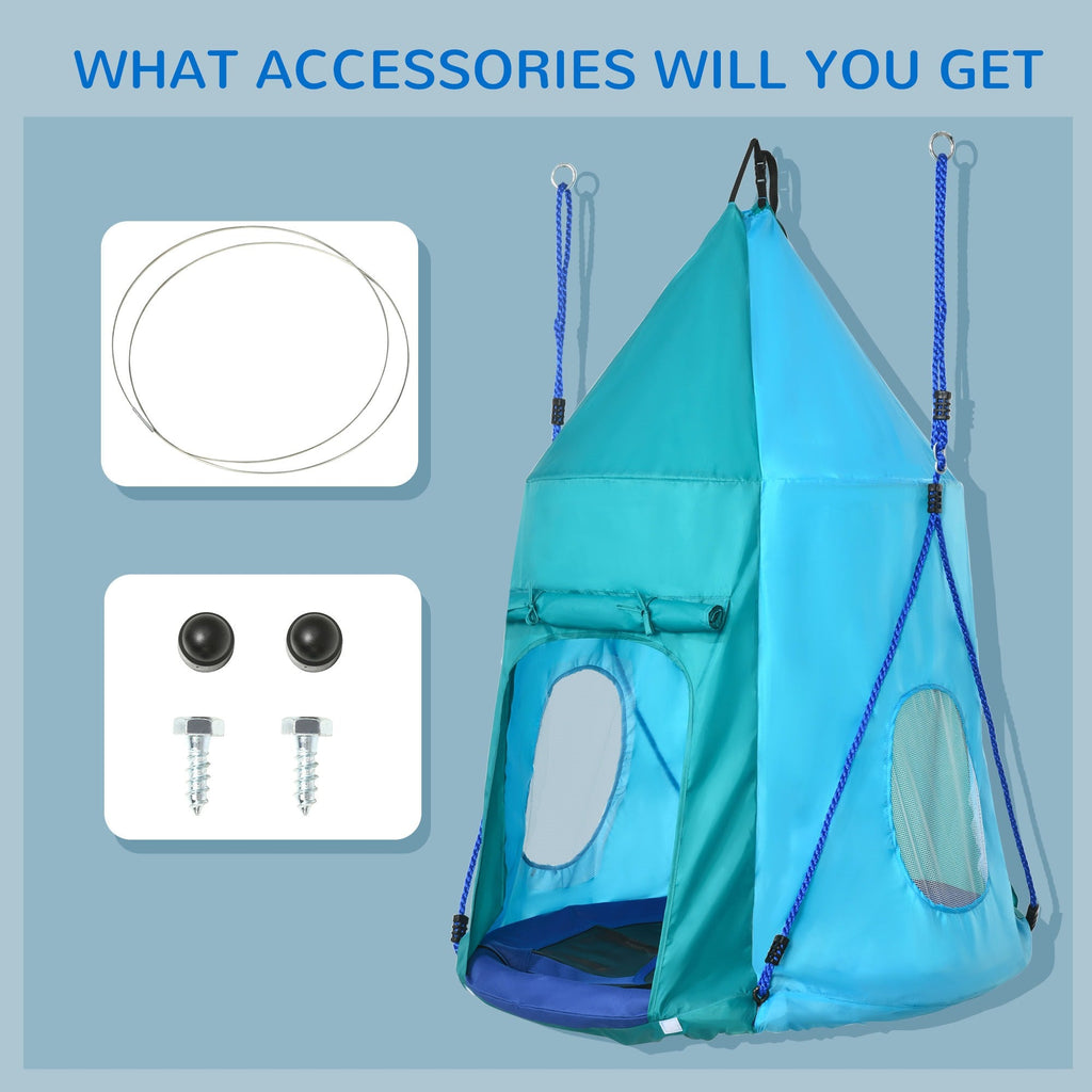 Easycomfort Altalena da Giardino with Tenda per Bambini da 3-8 Anni, Ø100cm e Corde Regolabili, Blu