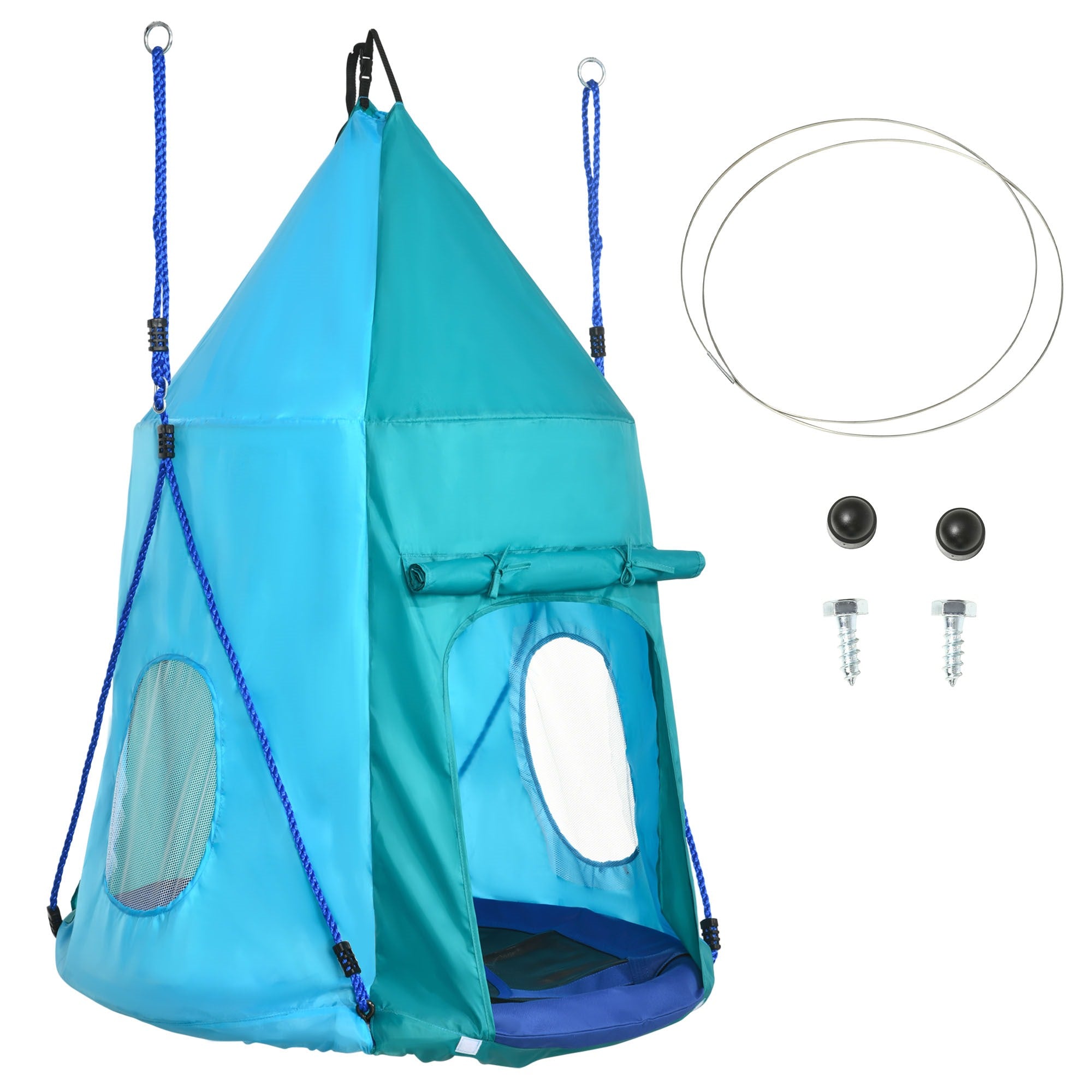 Easycomfort Altalena da Giardino with Tenda per Bambini da 3-8 Anni, Ø100cm e Corde Regolabili, Blu