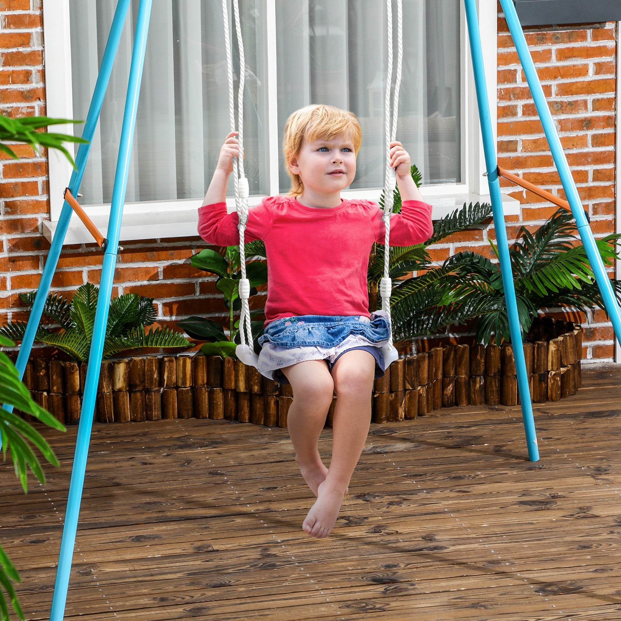 Easycomfort Altalena per Bambini 9-36 Mesi in PP e PE with Corda Regolabile e Luci LED, 39x16.5x120-180 cm, white