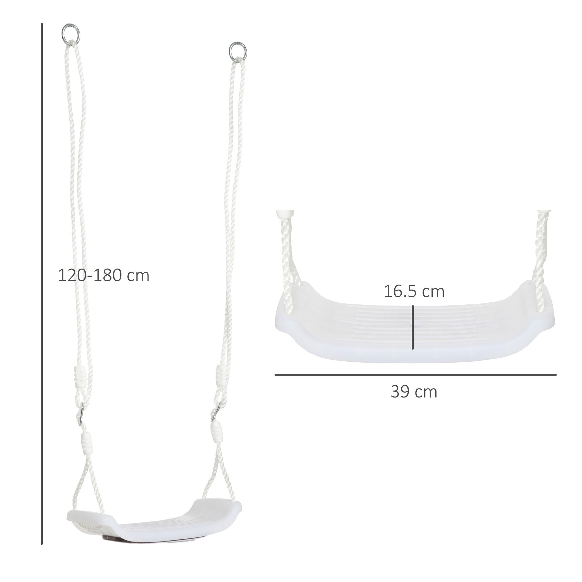 Easycomfort Altalena per Bambini 9-36 Mesi in PP e PE with Corda Regolabile e Luci LED, 39x16.5x120-180 cm, white
