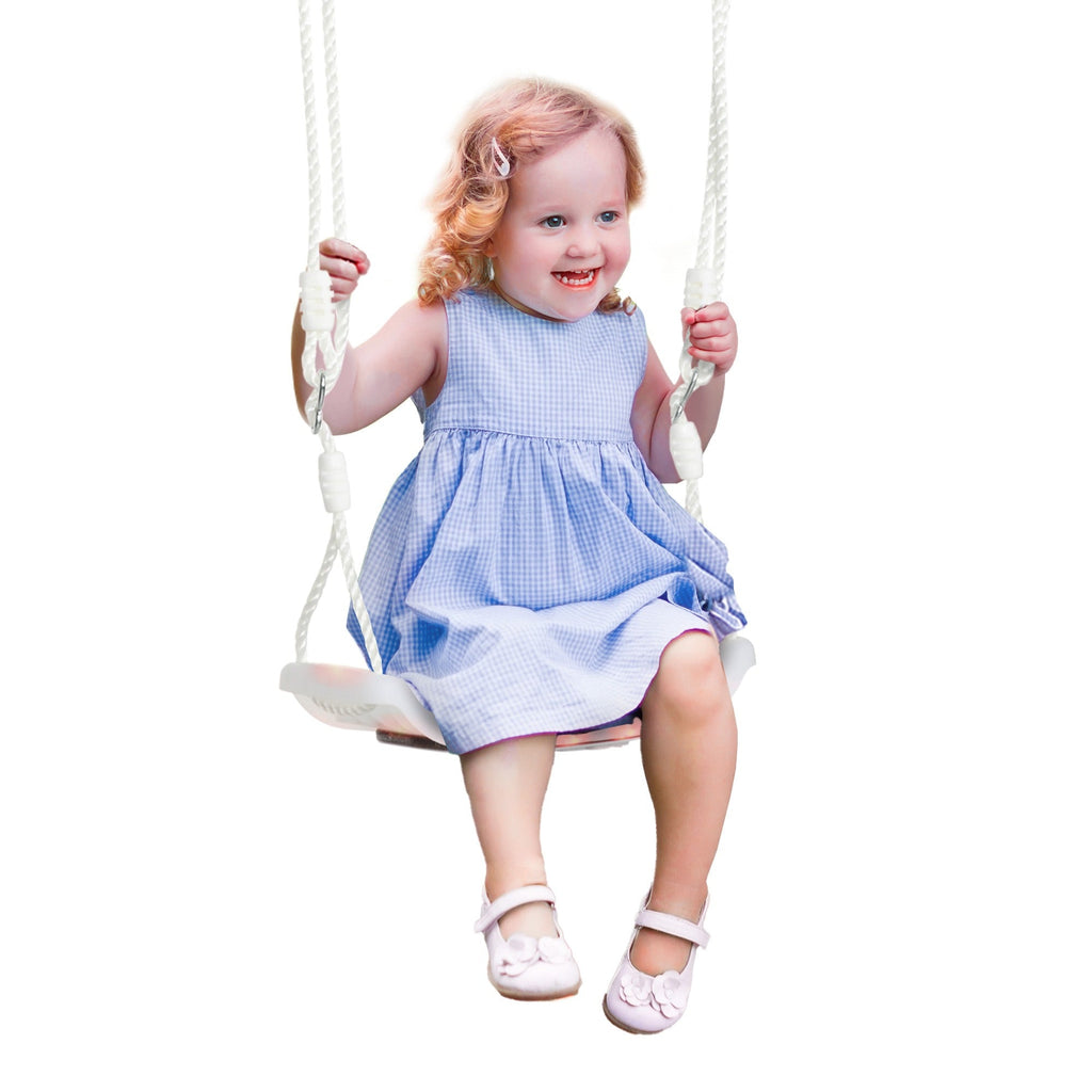 Easycomfort Altalena per Bambini 9-36 Mesi in PP e PE with Corda Regolabile e Luci LED, 39x16.5x120-180 cm, white
